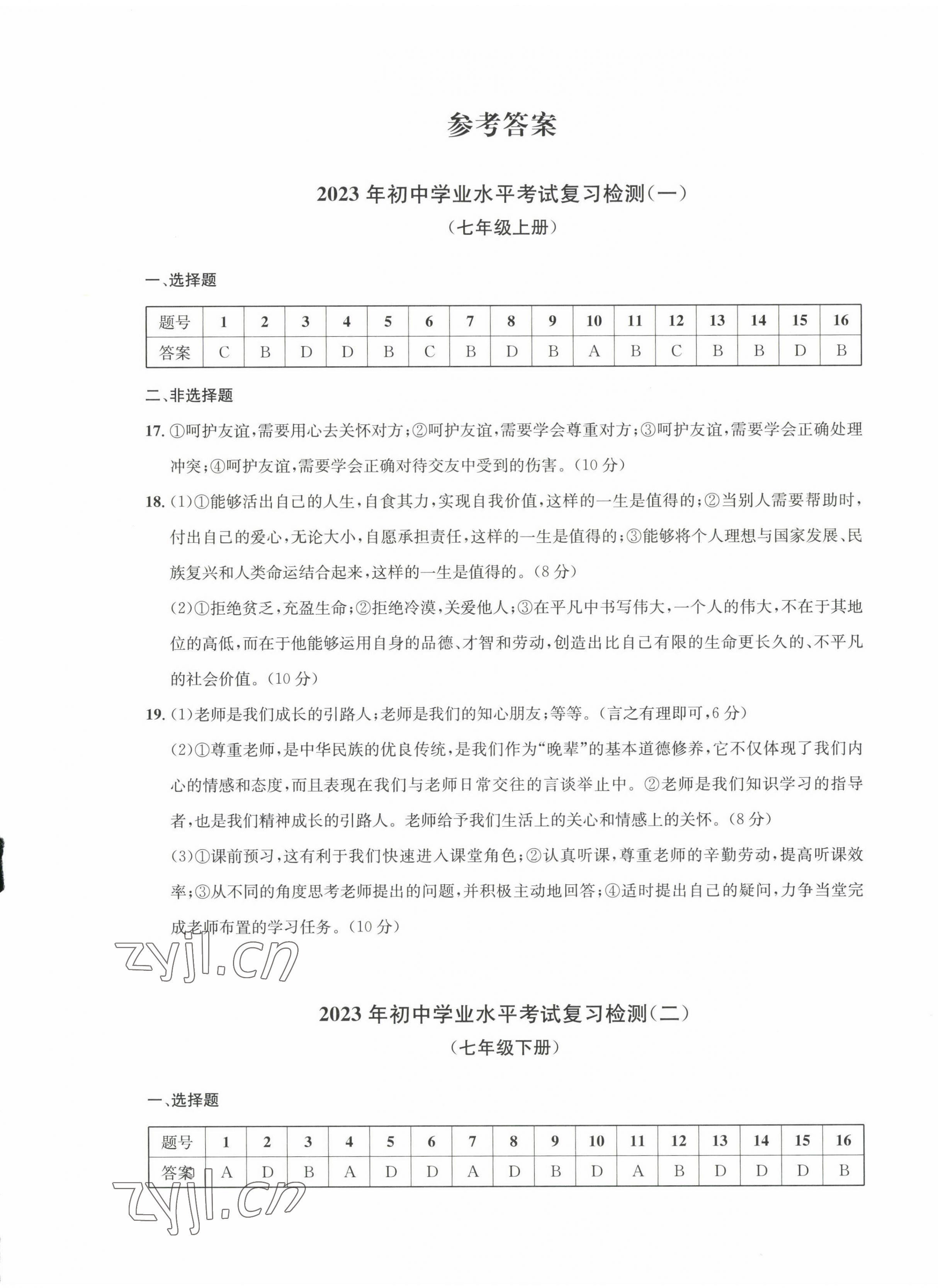 2023年劍指中考初中學(xué)業(yè)水平考試復(fù)習(xí)檢測(cè)卷道德與法治懷化專版 第1頁(yè)