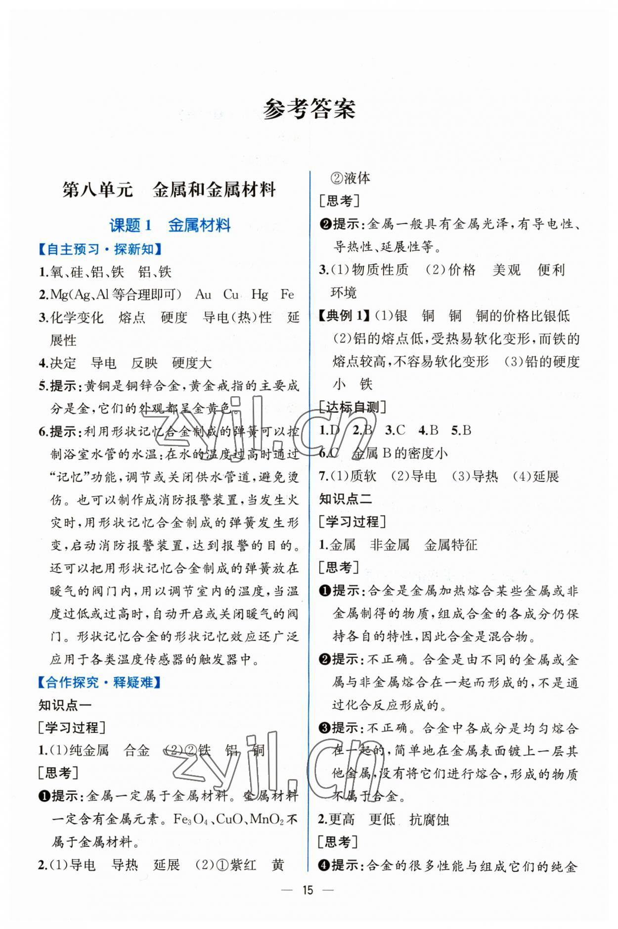 2023年同步导学案课时练九年级化学下册人教版 第1页