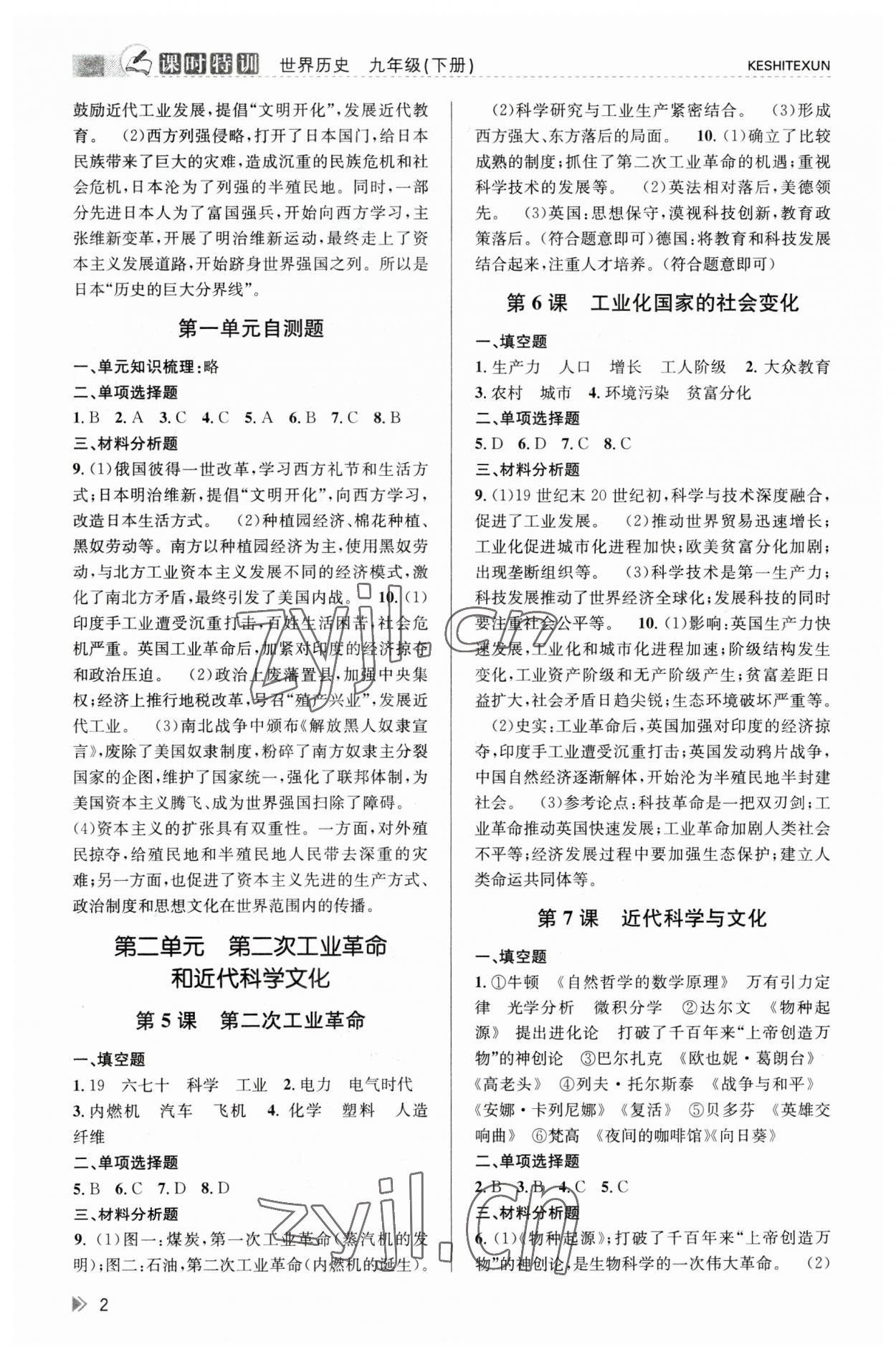 2023年浙江新課程三維目標(biāo)測(cè)評(píng)課時(shí)特訓(xùn)九年級(jí)歷史下冊(cè)人教版 第2頁(yè)