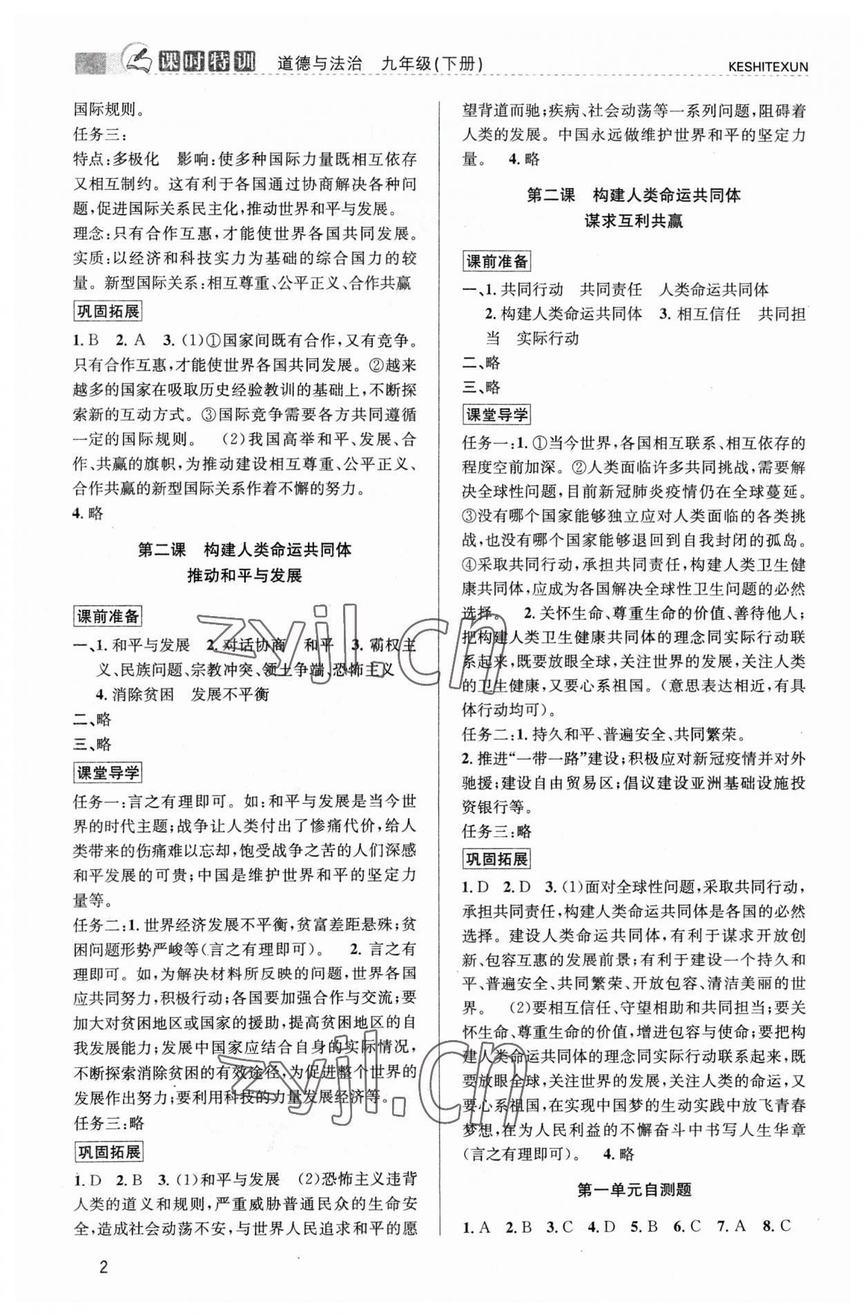 2023年浙江新課程三維目標(biāo)測(cè)評(píng)課時(shí)特訓(xùn)九年級(jí)道德與法治下冊(cè)人教版 第2頁(yè)