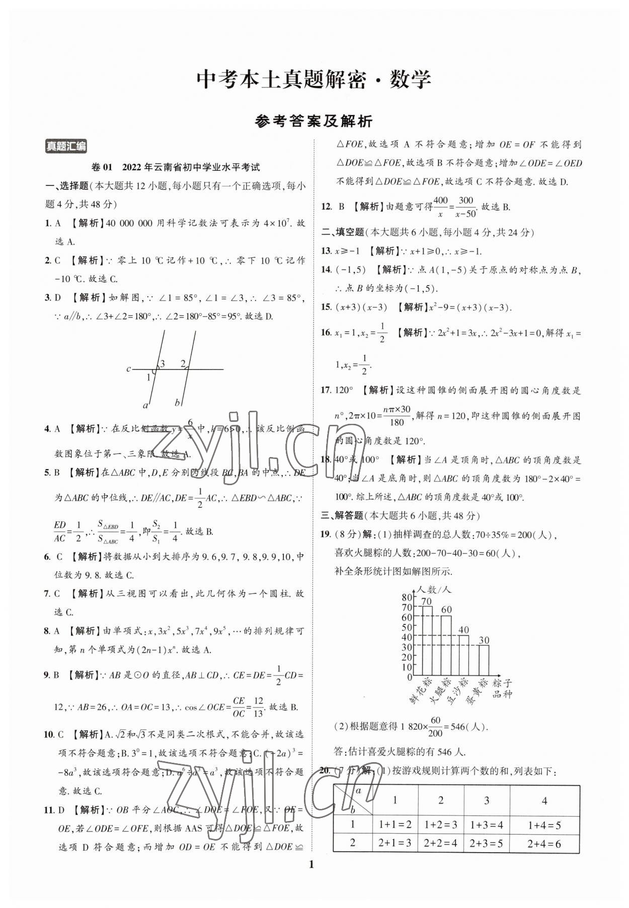 2023年中考本土真題解密數學 參考答案第1頁