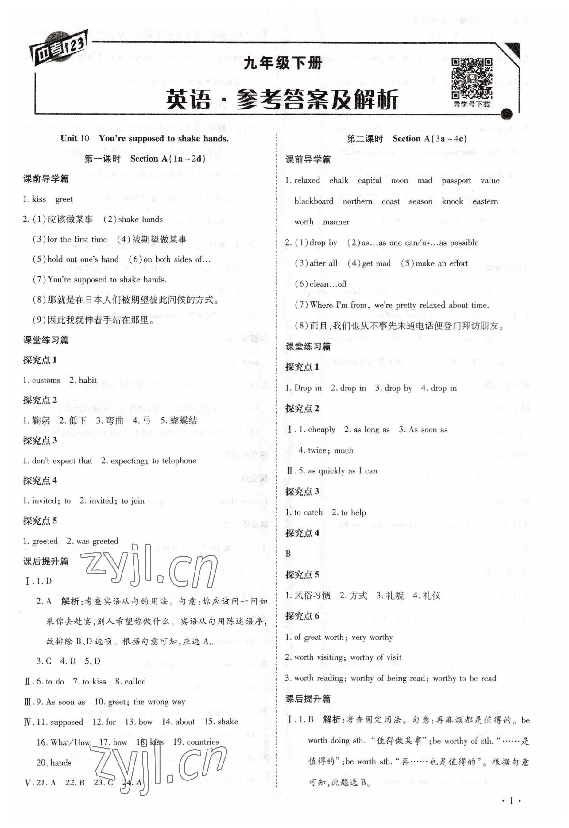 2023年中考123全程導(dǎo)練九年級(jí)英語下冊(cè)人教版 第1頁