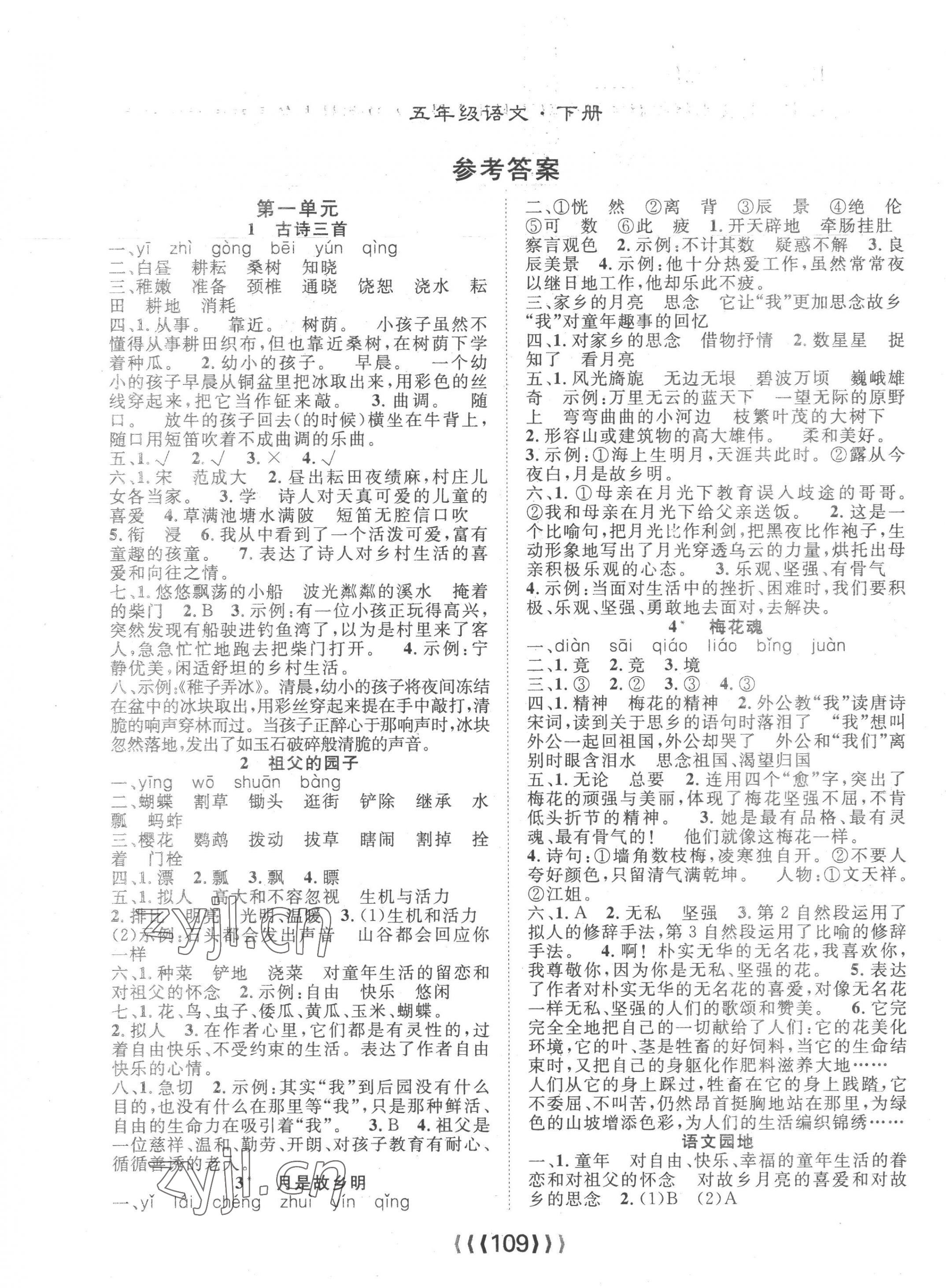 2023年優(yōu)質課堂導學案五年級語文下冊人教版 第1頁