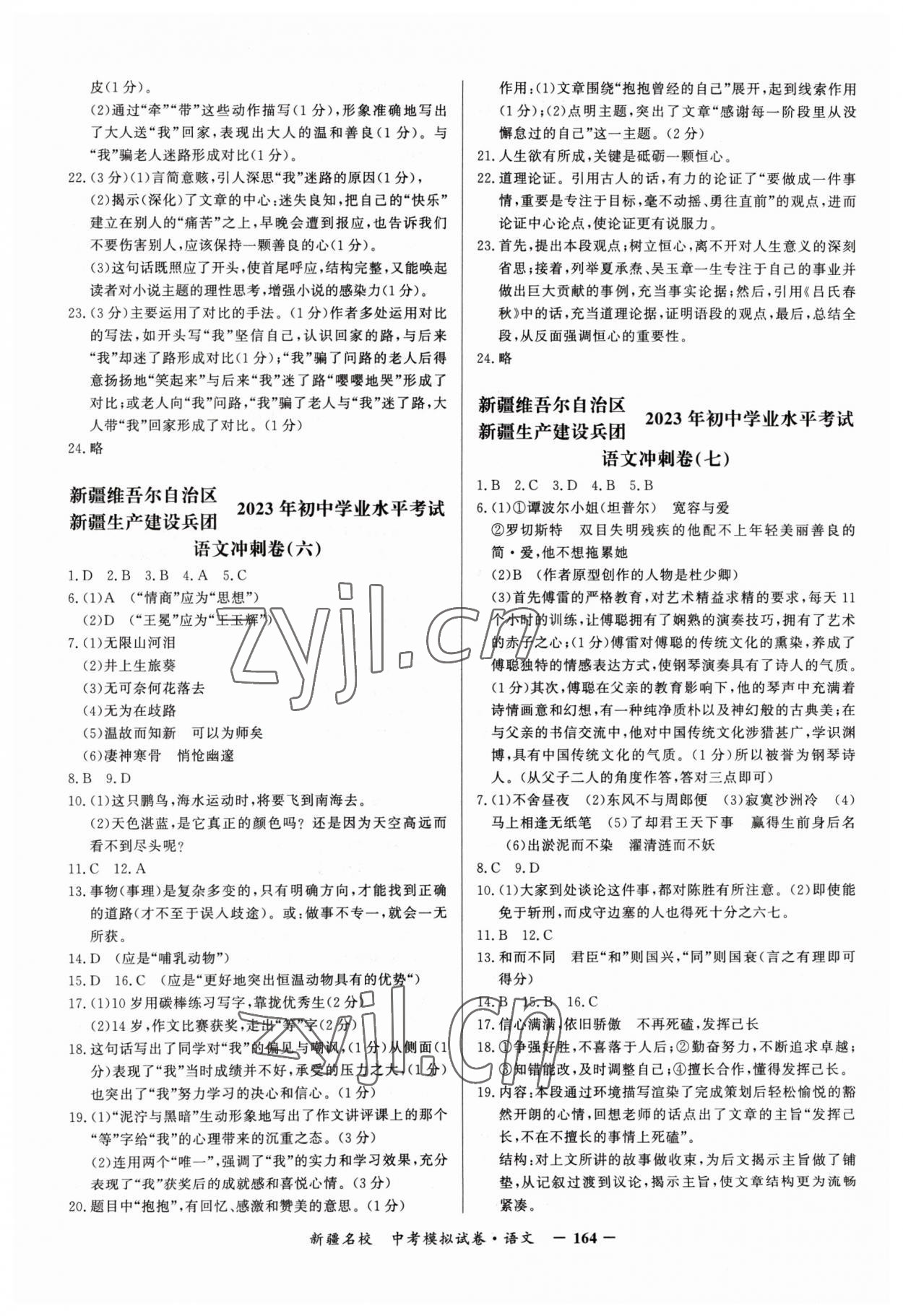 2023年新疆名校中考模擬試卷語文 參考答案第4頁