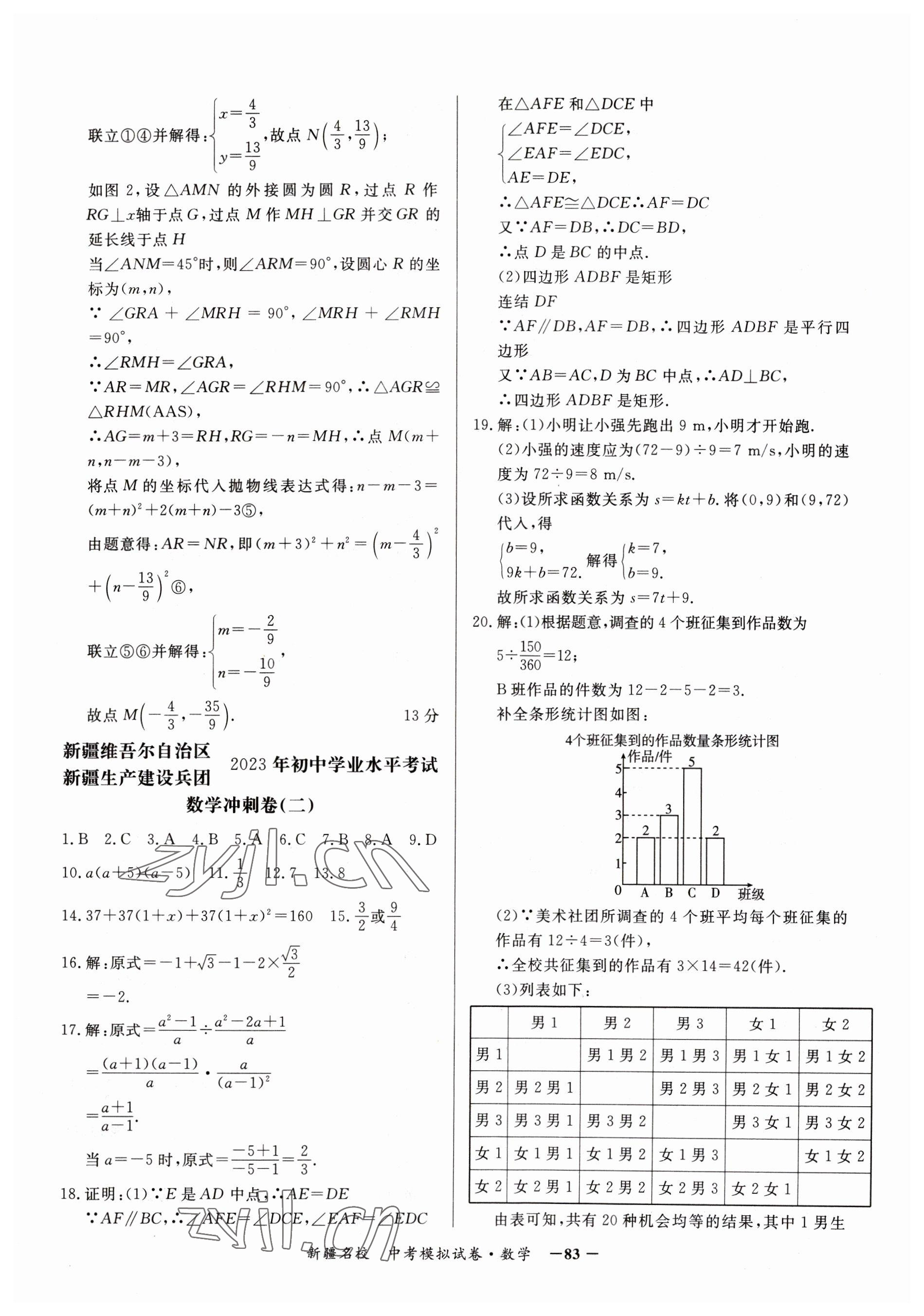 2023年新疆名校中考模擬試卷數(shù)學 參考答案第3頁