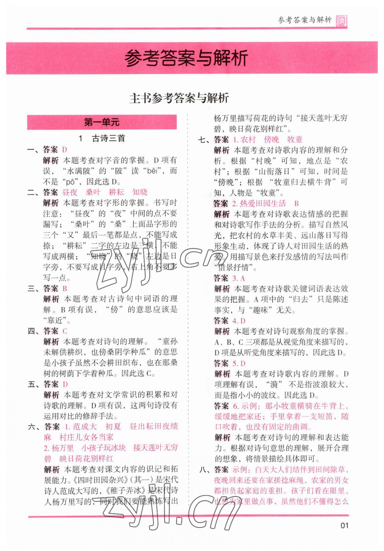 2023年木頭馬分層課課練五年級(jí)語(yǔ)文下冊(cè)人教版福建專(zhuān)版 參考答案第1頁(yè)