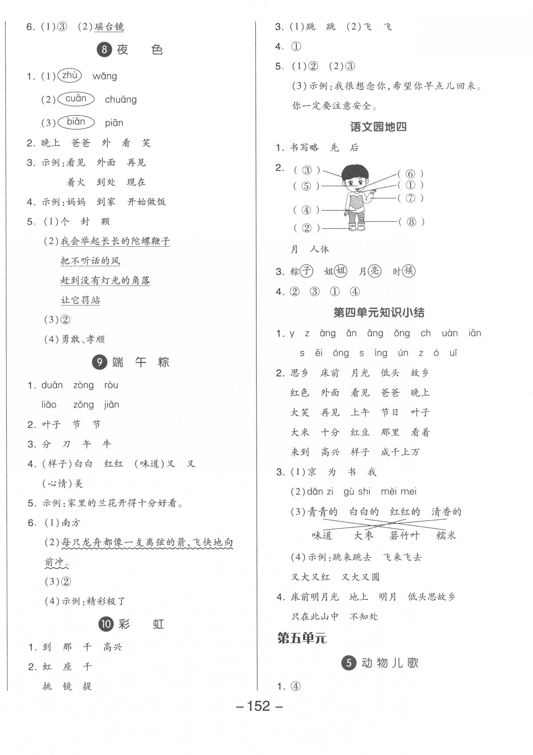 2023年全品学练考一年级语文下册人教版福建专版 参考答案第4页