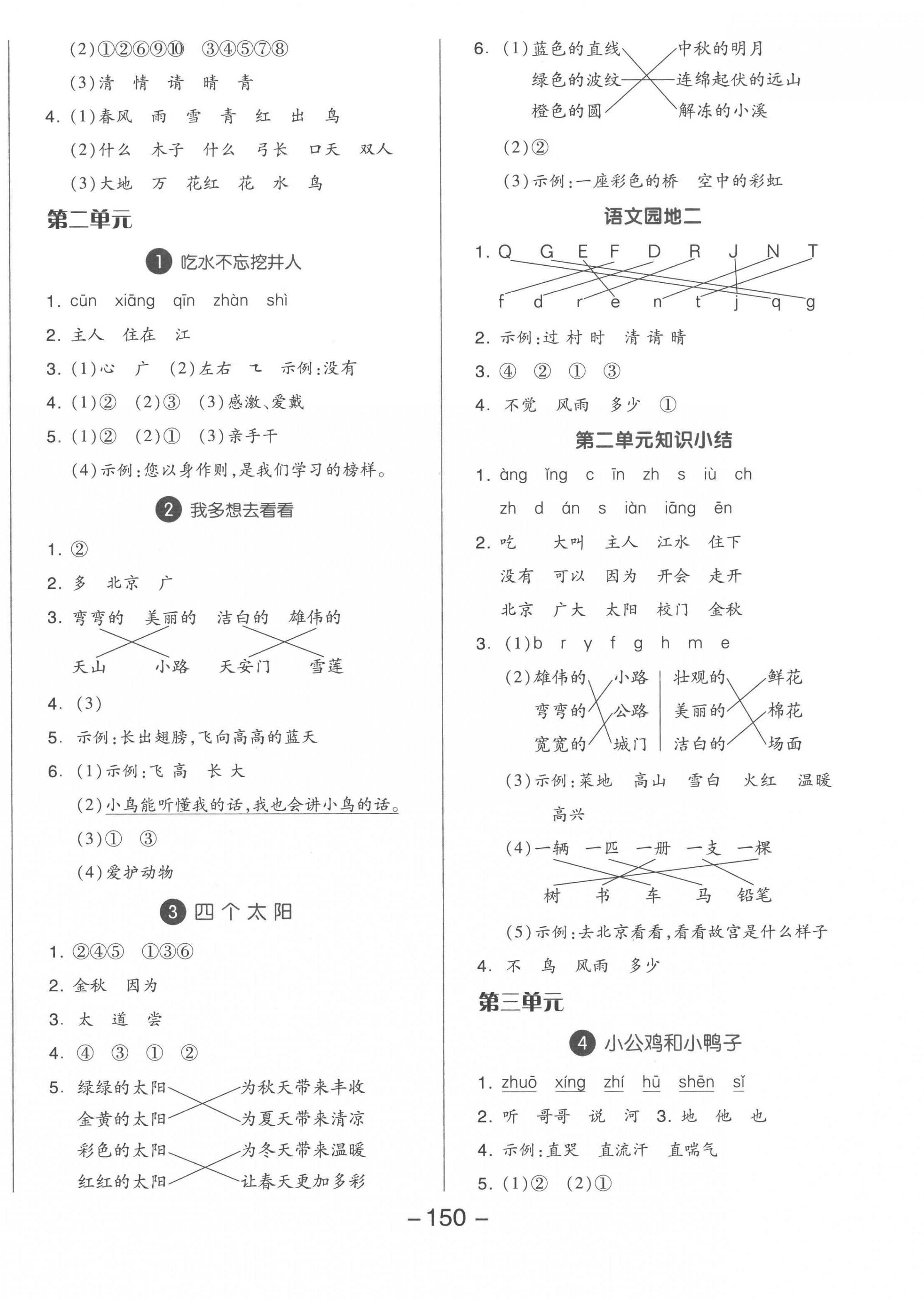 2023年全品學(xué)練考一年級語文下冊人教版福建專版 參考答案第2頁