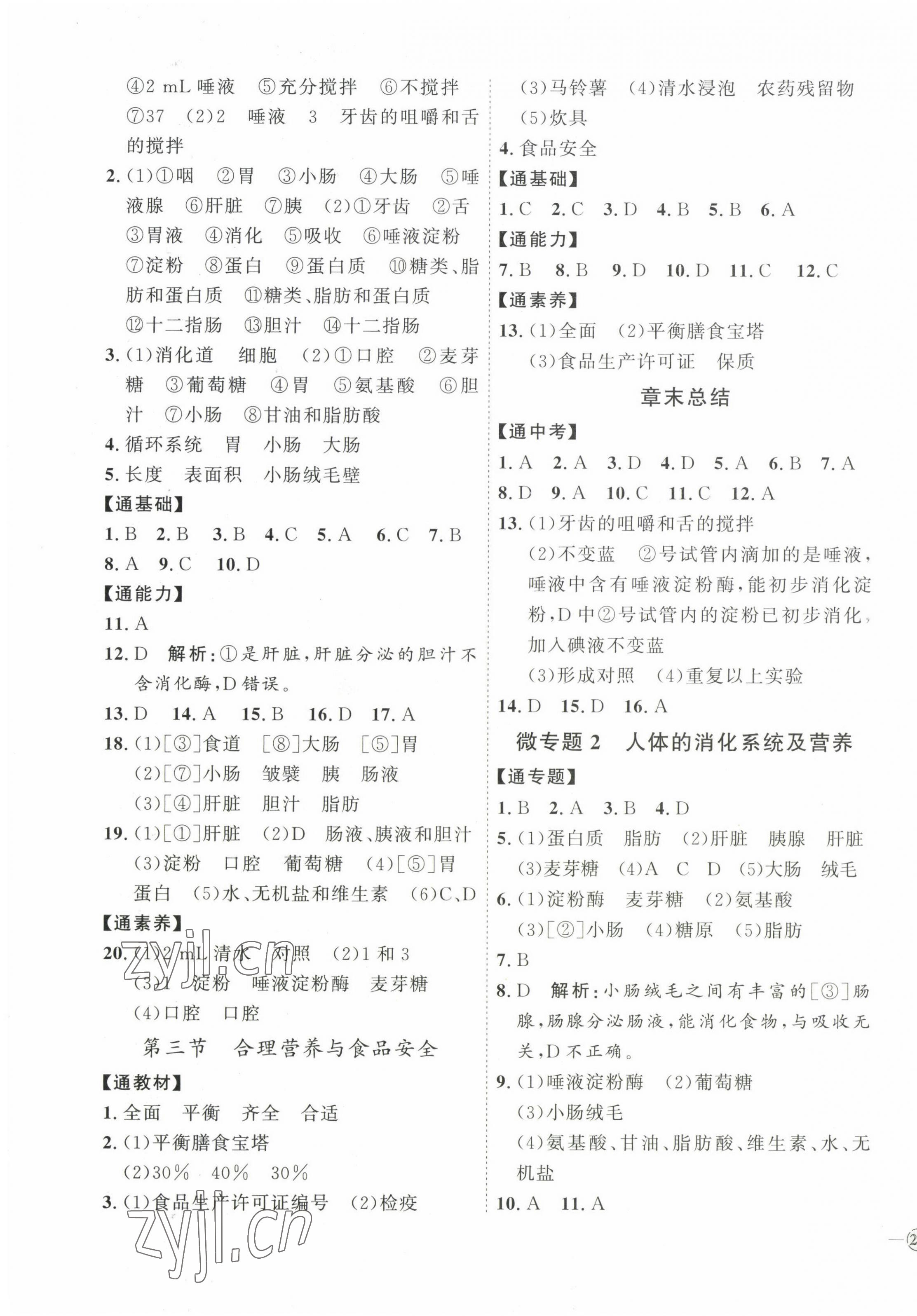 2023年优加学案课时通七年级生物下册人教版P版 第3页