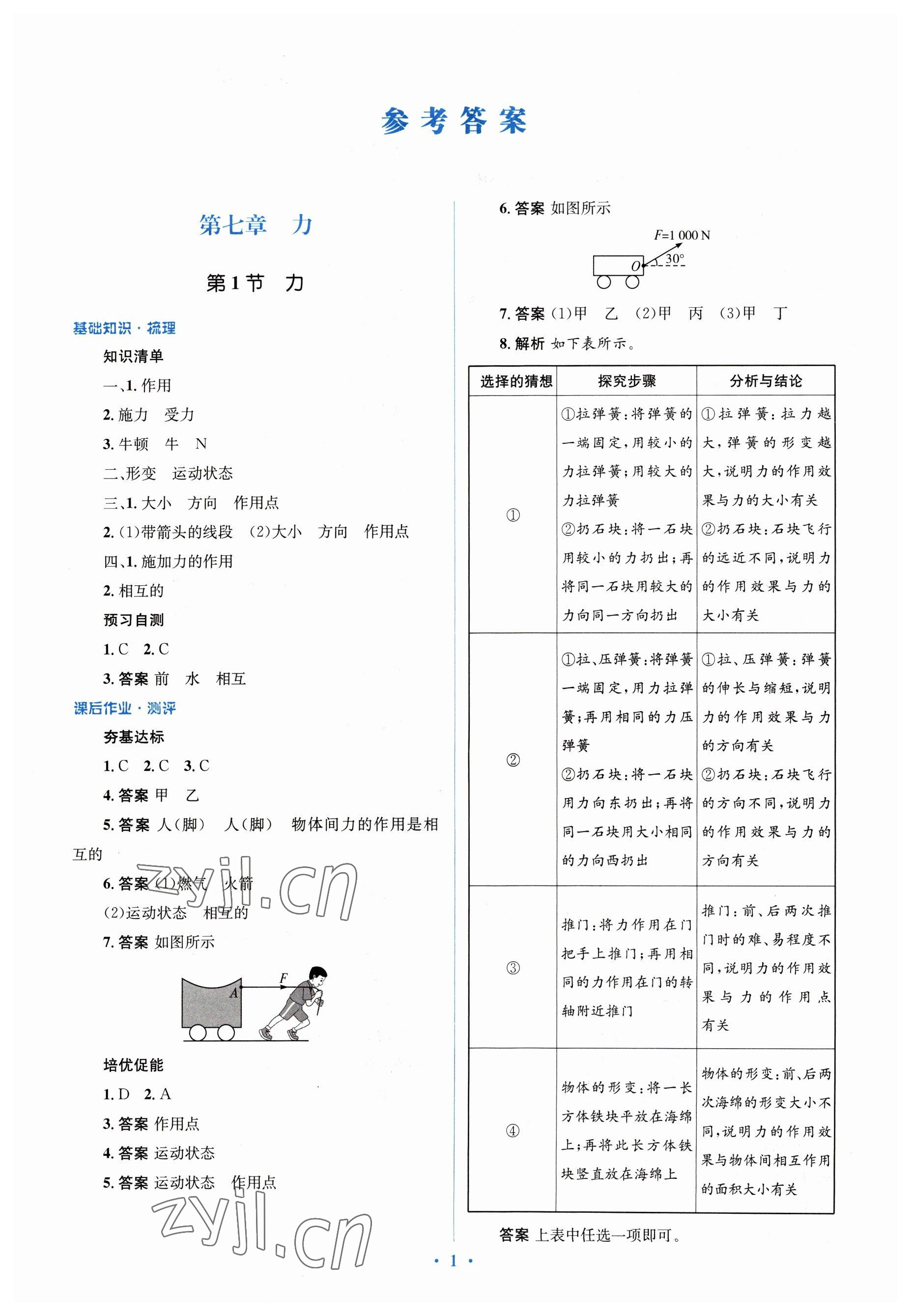 2023年人教金学典同步解析与测评学考练八年级物理下册人教版 参考答案第1页