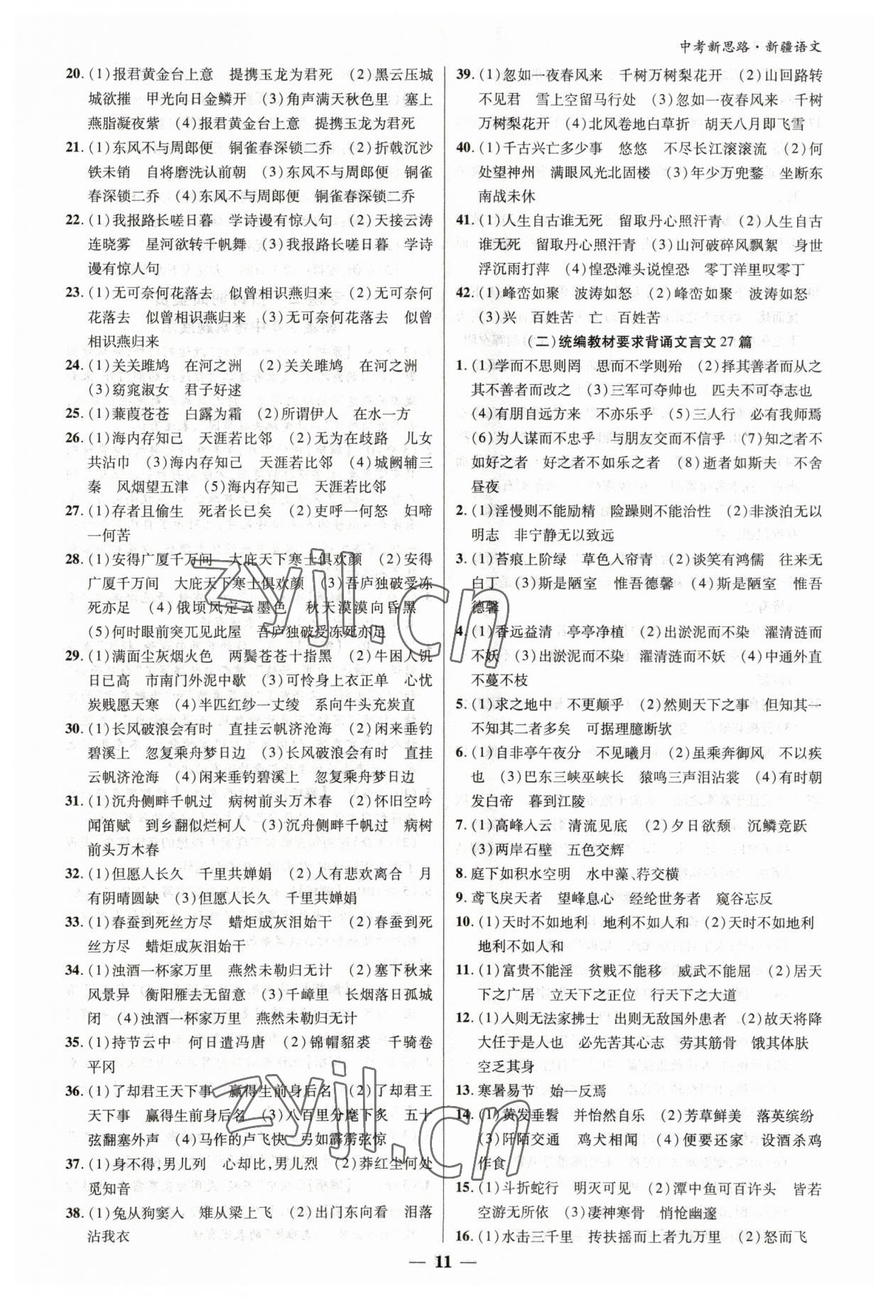 2023年中考新思路語(yǔ)文新疆專版 參考答案第10頁(yè)