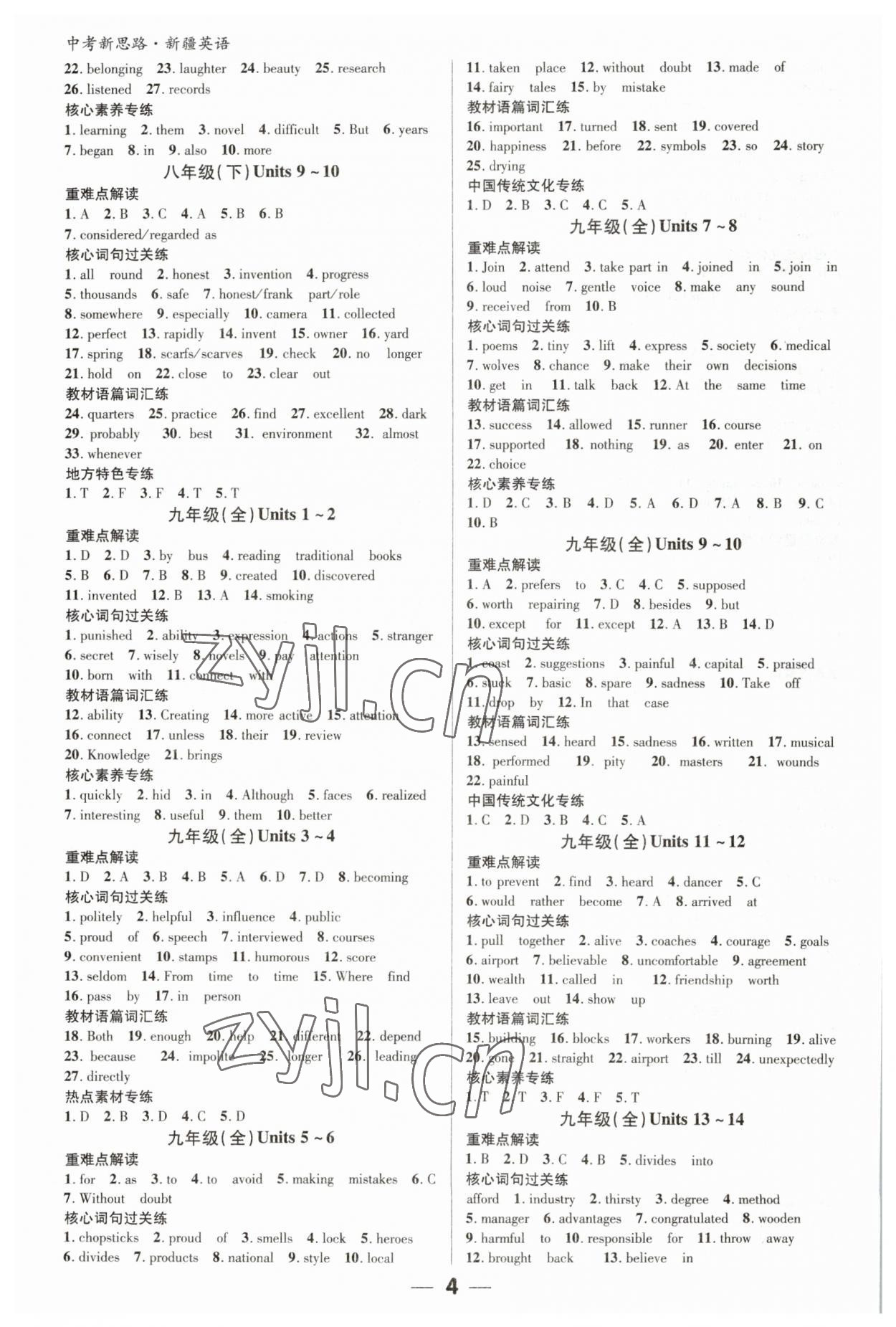 2023年中考新思路英語新疆專版 參考答案第3頁