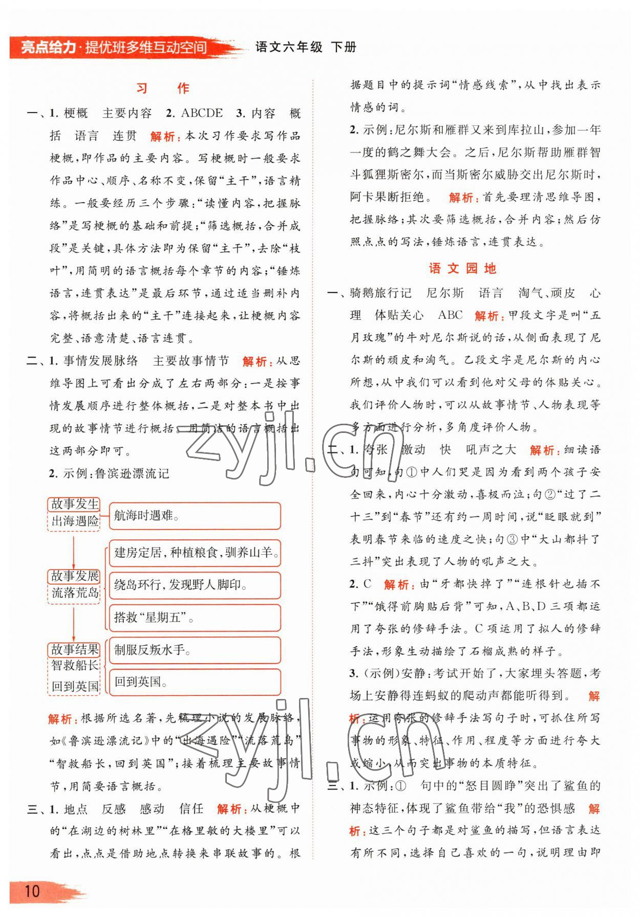 2023年亮點(diǎn)給力提優(yōu)班多維互動空間六年級語文下冊人教版 參考答案第10頁