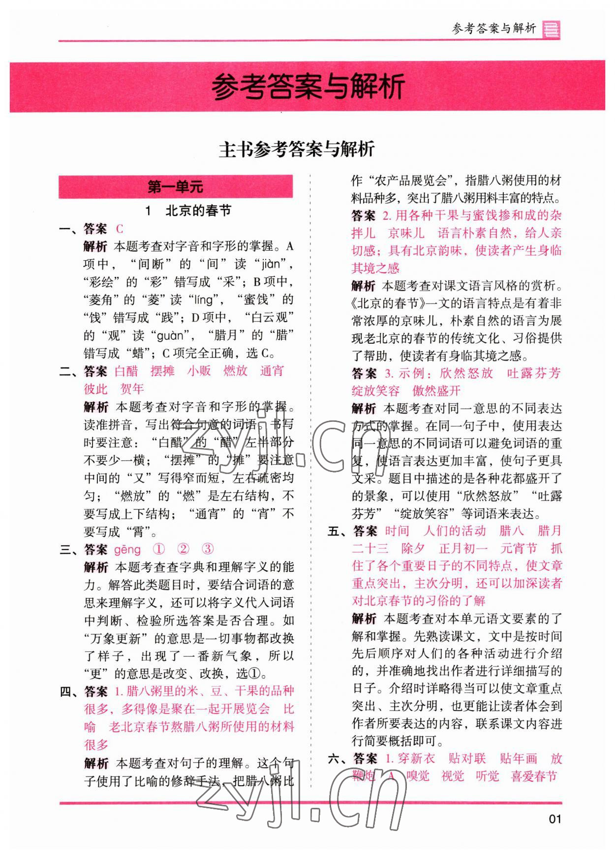 2023年木頭馬分層課課練六年級(jí)語(yǔ)文下冊(cè)人教版 參考答案第1頁(yè)