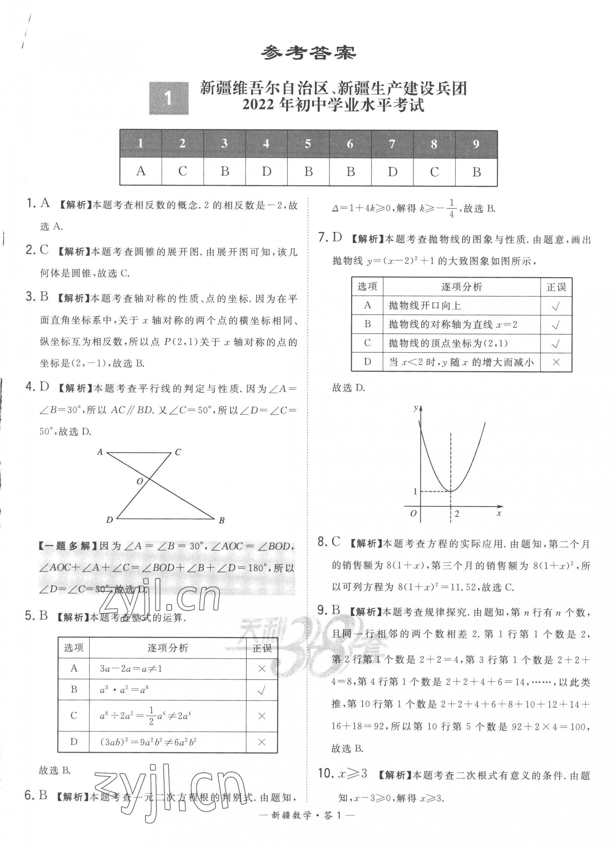 2023年天利38套中考试题精选数学新疆专版 第1页