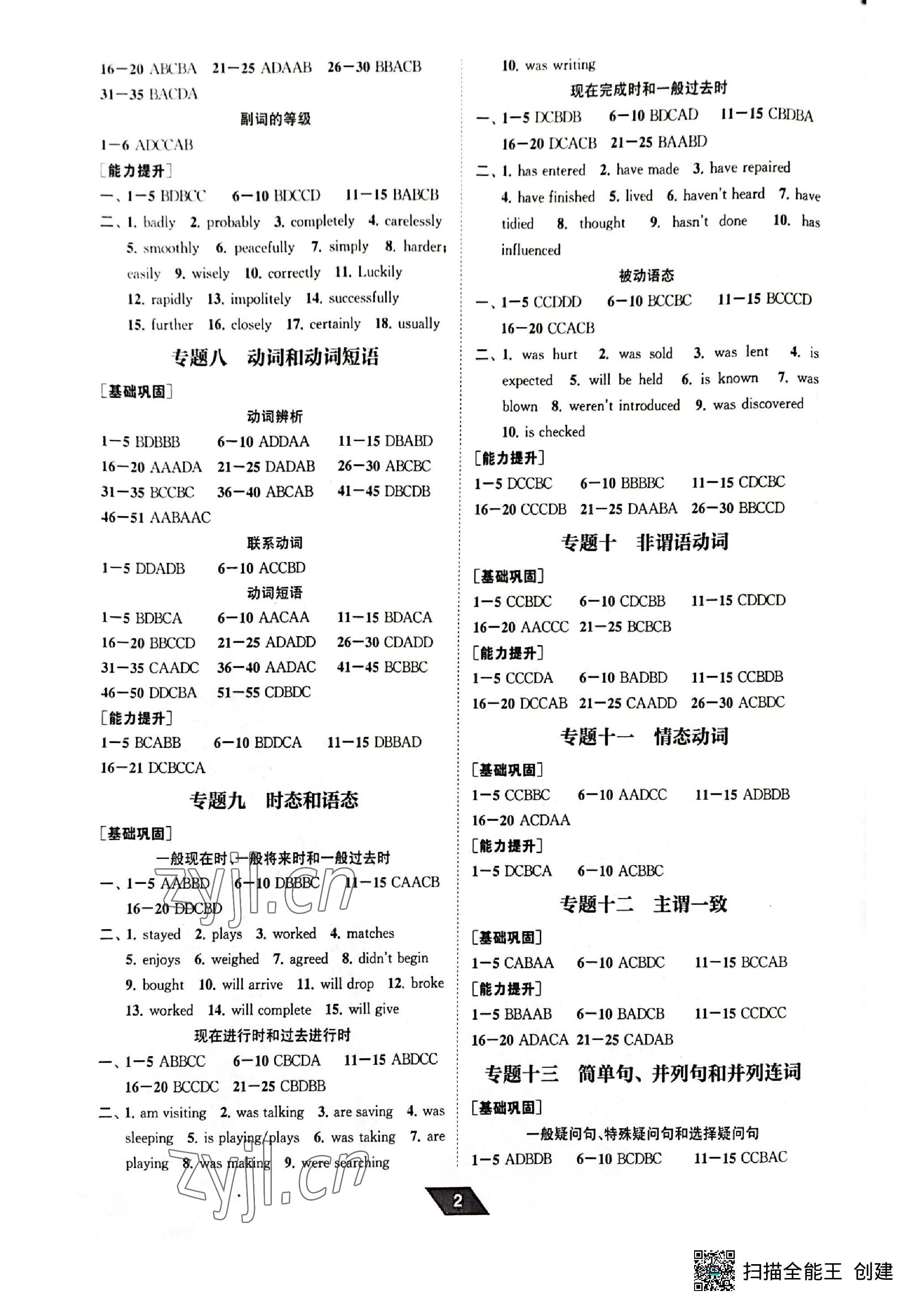 2023年创新优化中考总复习英语 参考答案第2页
