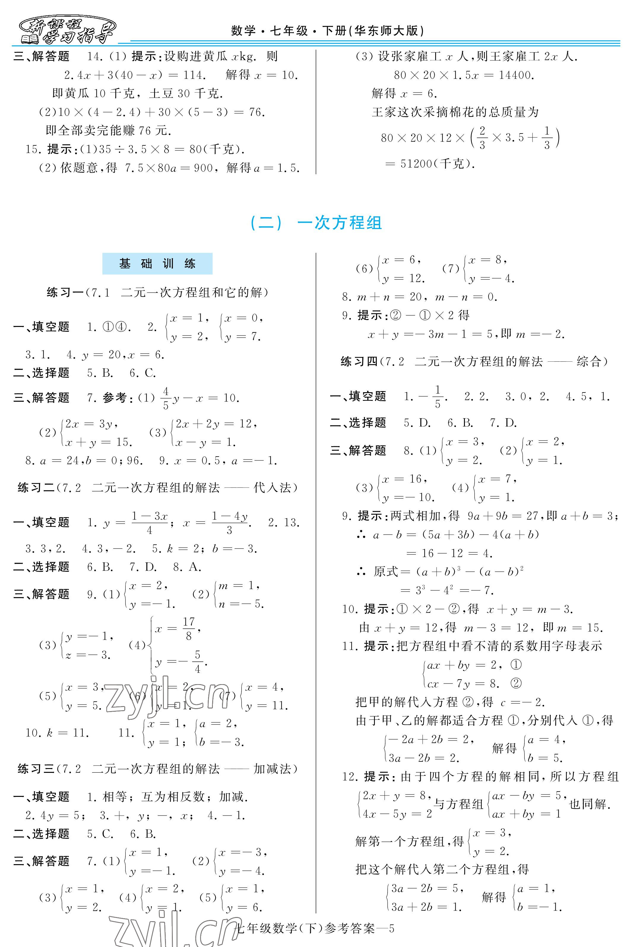 2023年新課程學習指導河南七年級數(shù)學下冊華師大版 參考答案第5頁