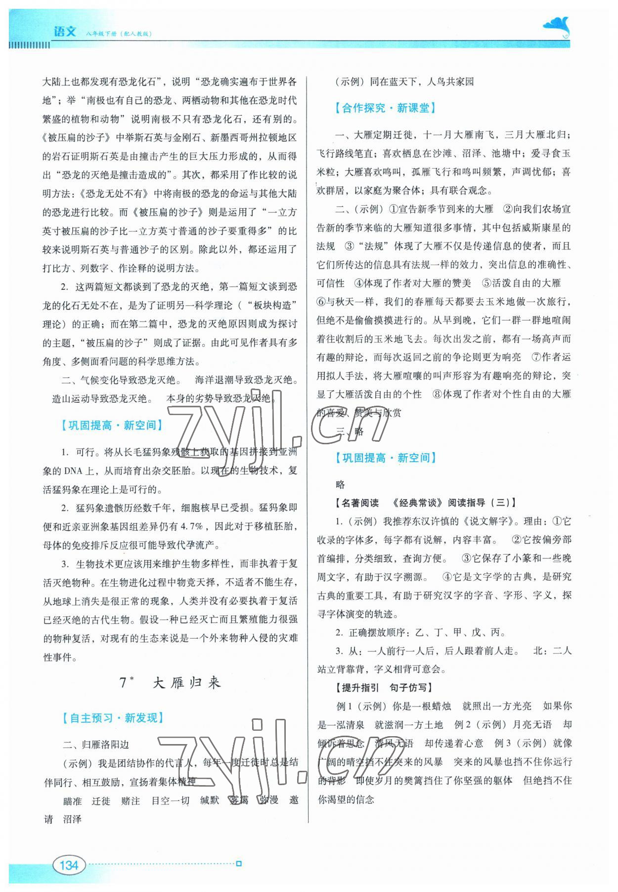 2023年南方新課堂金牌學(xué)案八年級語文下冊人教版 參考答案第5頁