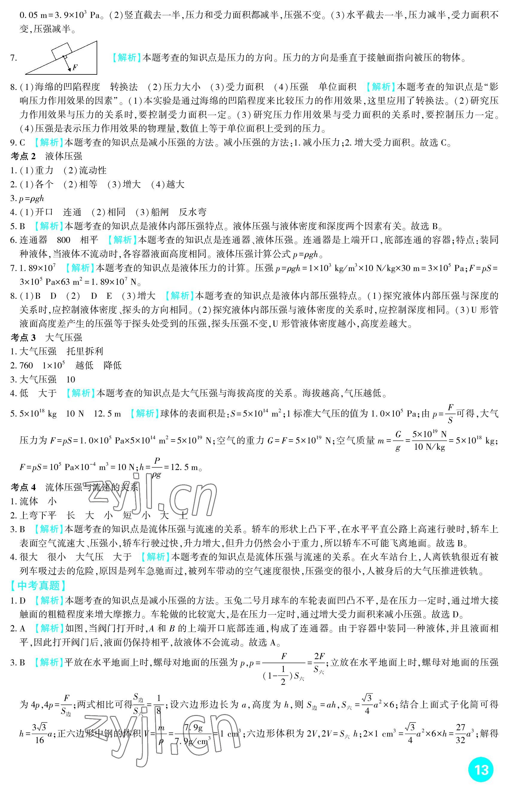 2023年中考總復(fù)習(xí)新疆文化出版社物理 參考答案第13頁