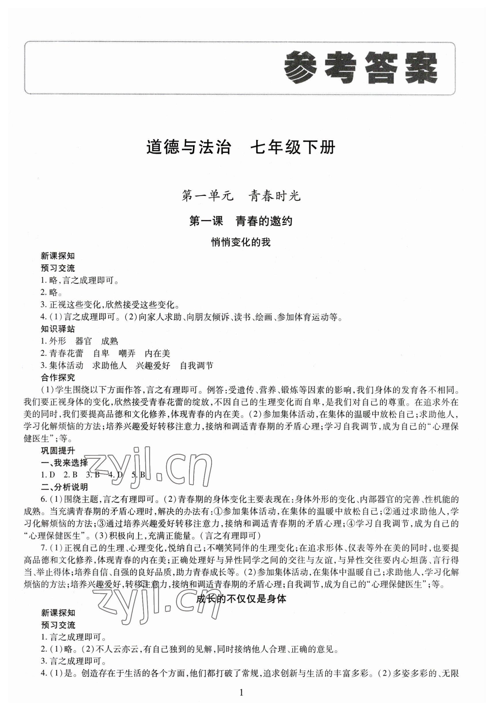 2023年智慧學(xué)習(xí)導(dǎo)學(xué)練七年級(jí)道德與法治下冊(cè)人教版 第1頁(yè)