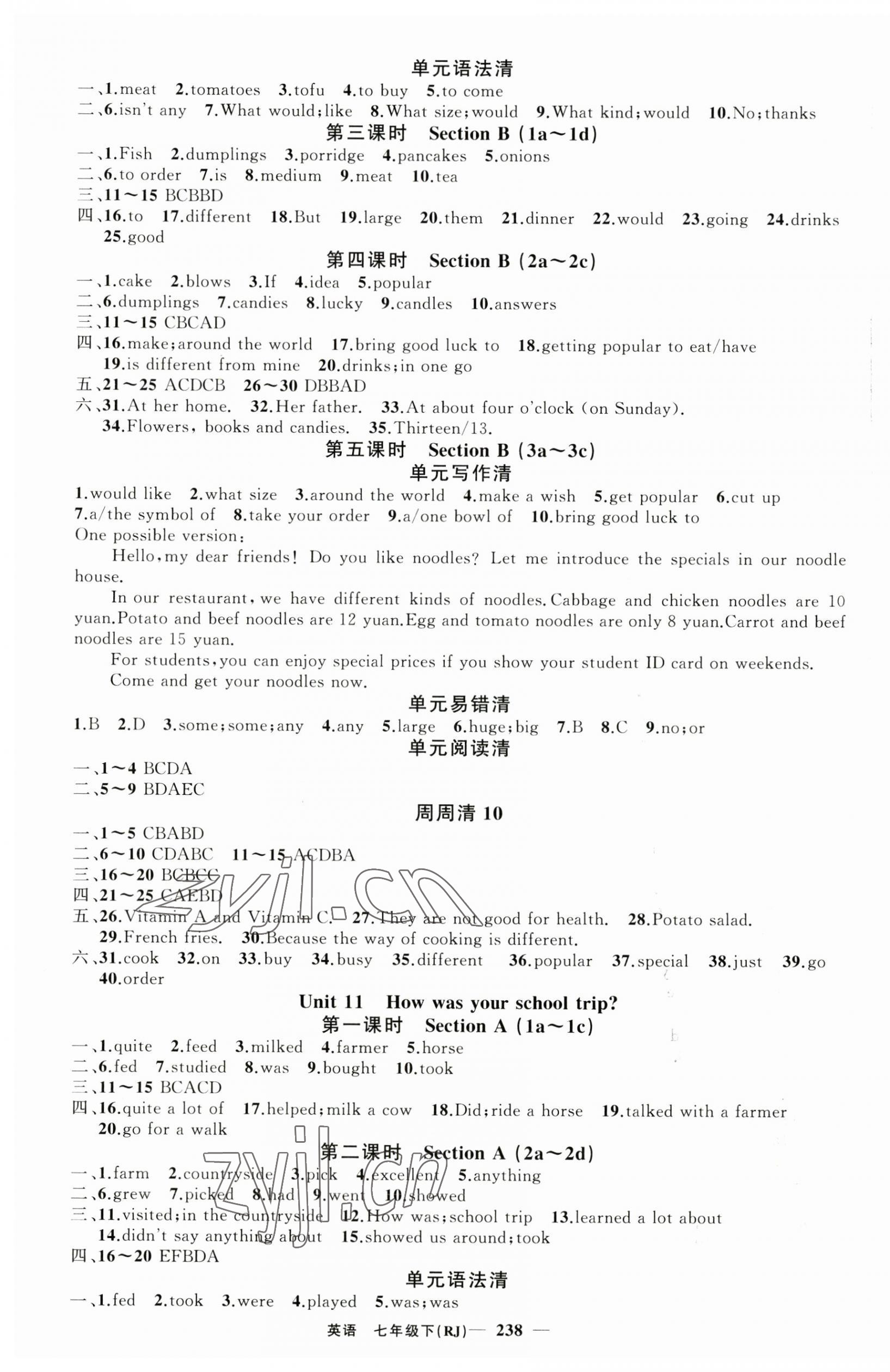 2023年四清導(dǎo)航七年級英語下冊人教版黃石專版 第10頁