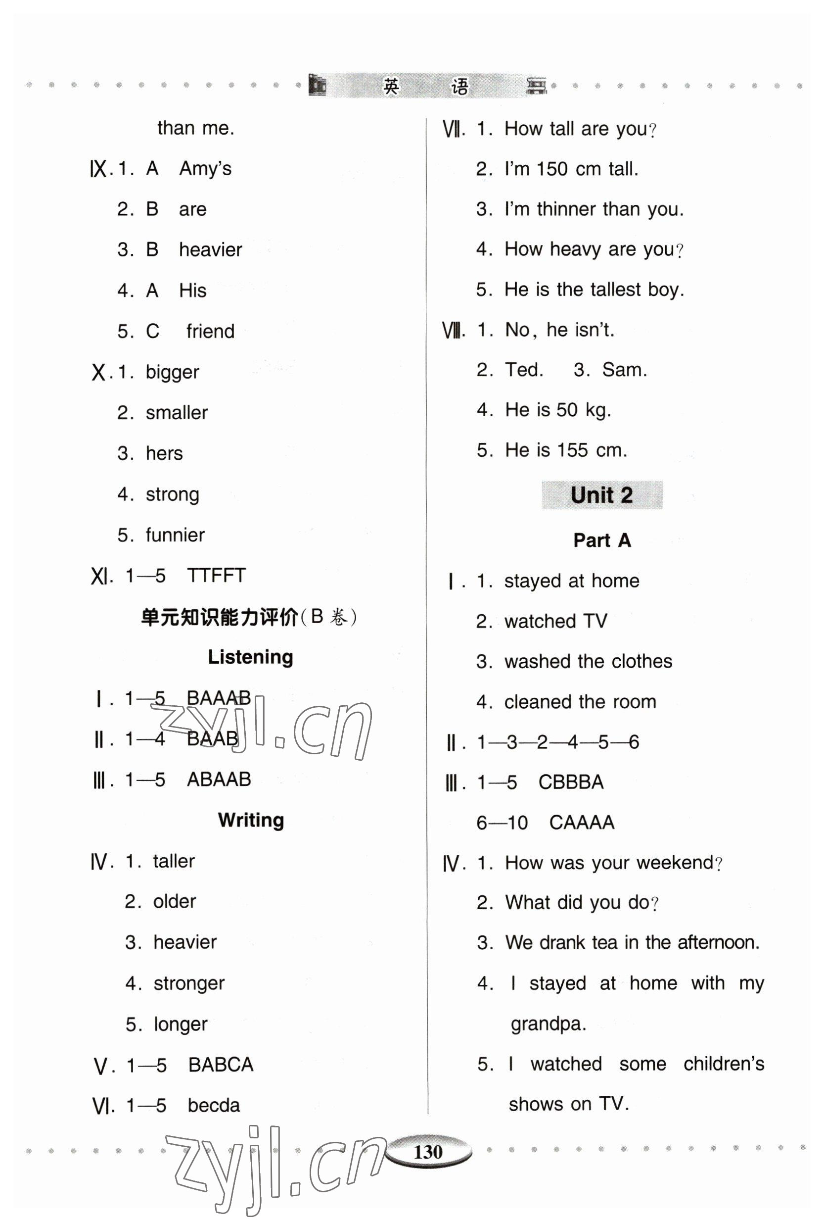 2023年智慧學(xué)習(xí)六年級英語下冊人教版青島出版社 參考答案第2頁