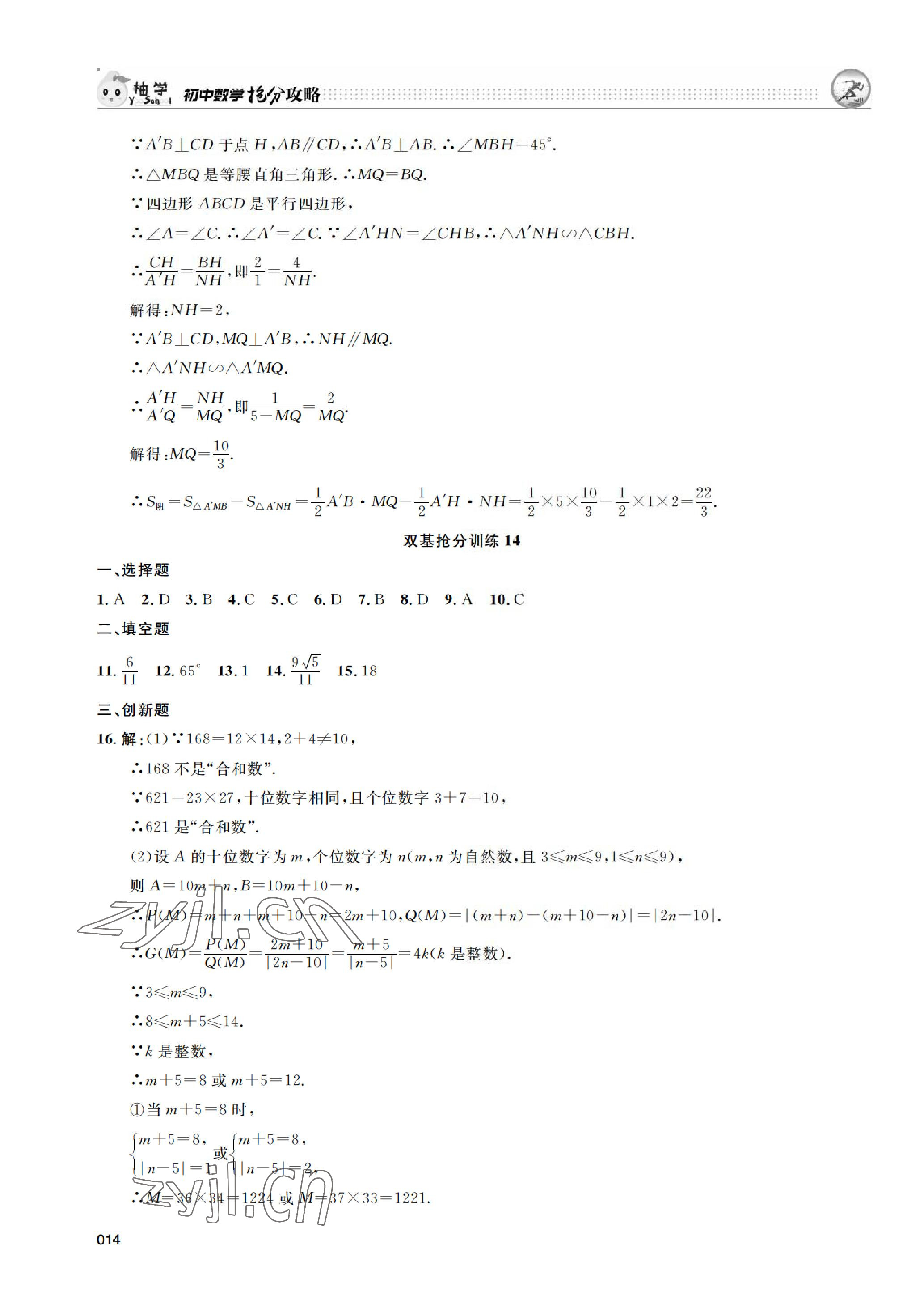 2023年搶分攻略數(shù)學(xué)北師大版深圳專版 參考答案第14頁