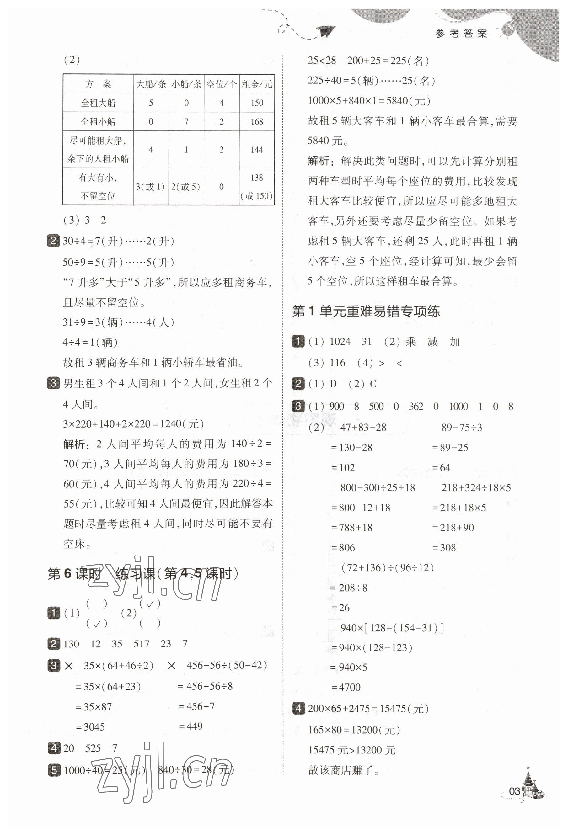 2023年北大綠卡四年級數(shù)學(xué)下冊人教版 參考答案第3頁