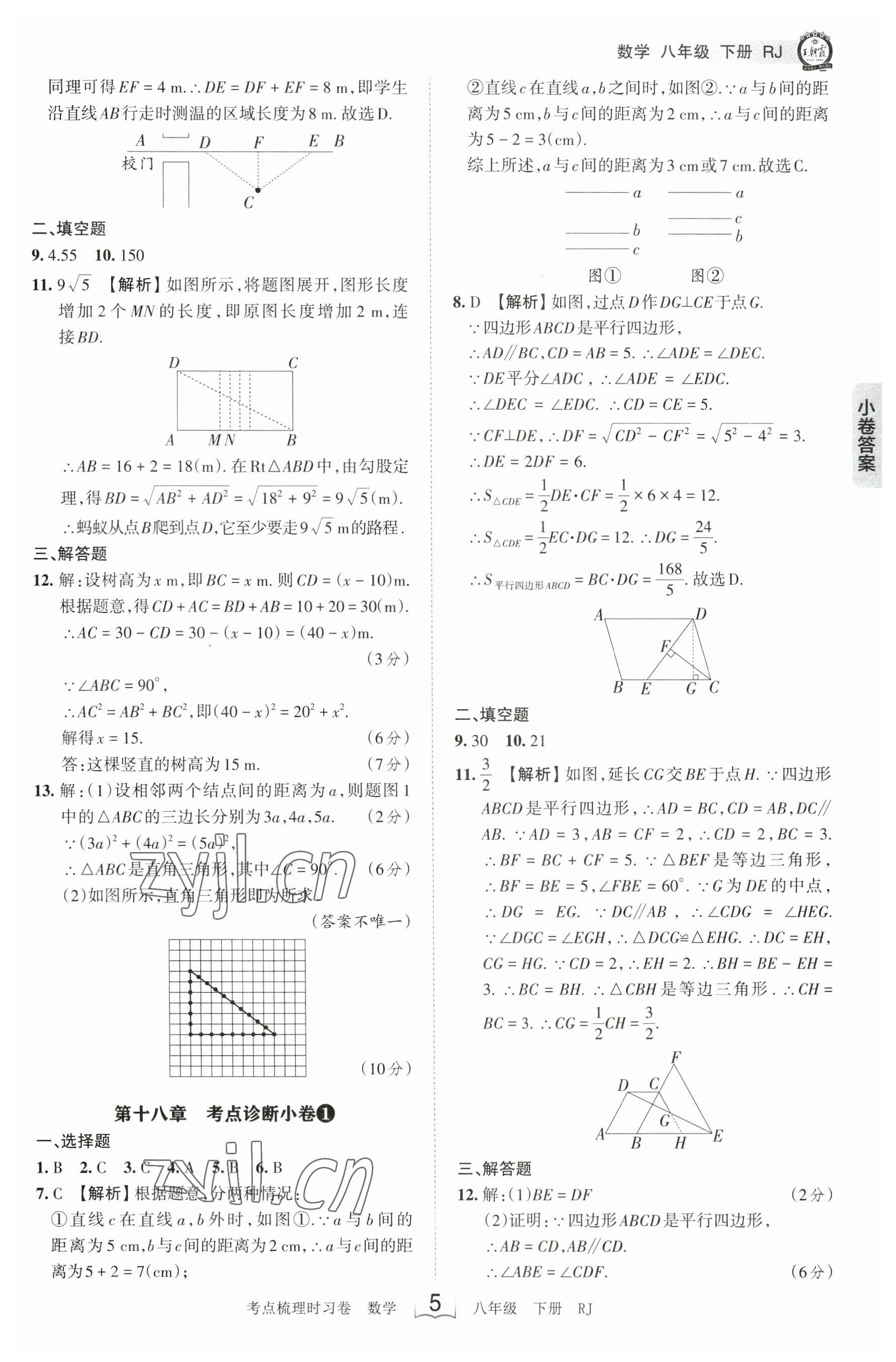 2023年王朝霞考點(diǎn)梳理時習(xí)卷八年級數(shù)學(xué)下冊人教版 參考答案第5頁