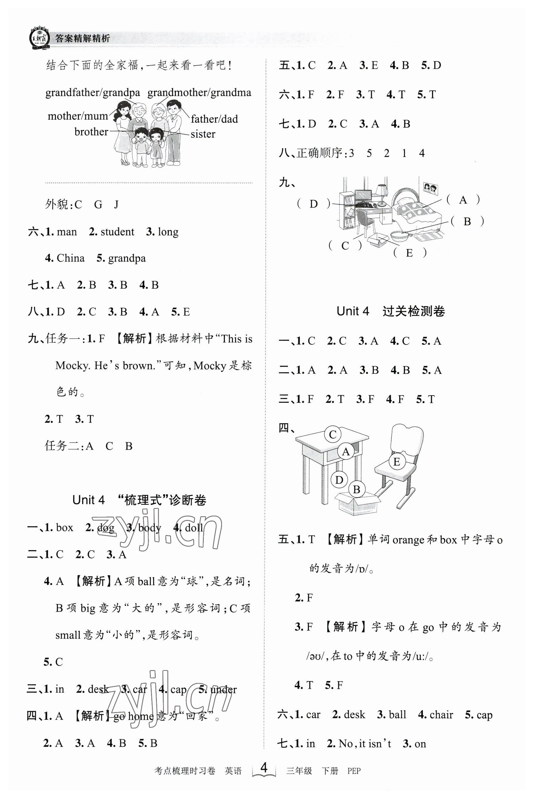 2023年王朝霞考点梳理时习卷三年级英语下册人教版 参考答案第4页