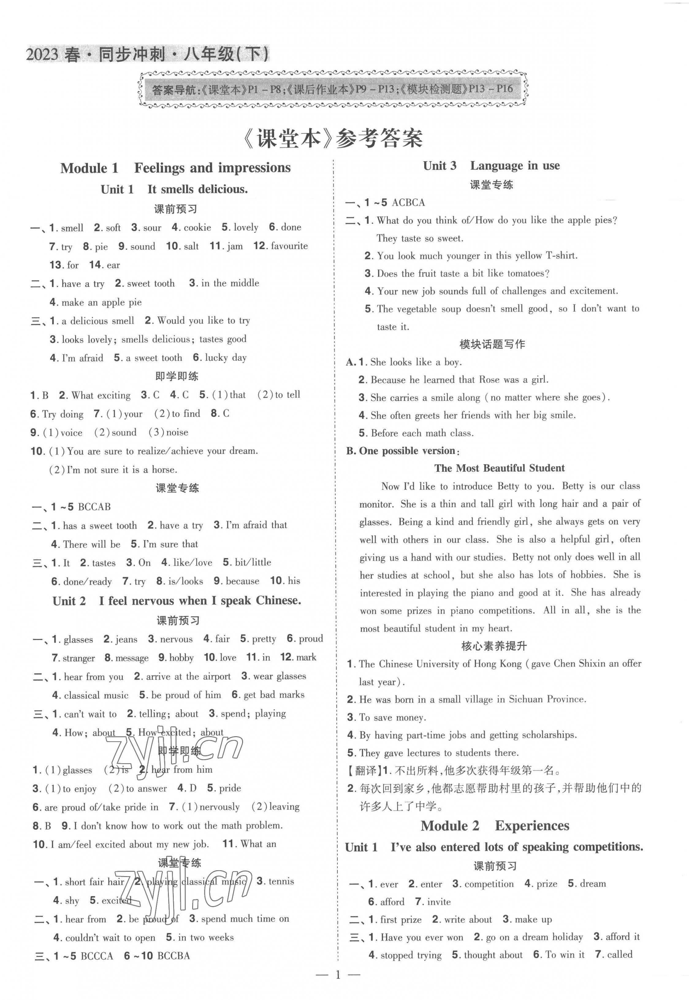 2023年同步?jīng)_刺八年級(jí)英語下冊(cè)外研版 第1頁