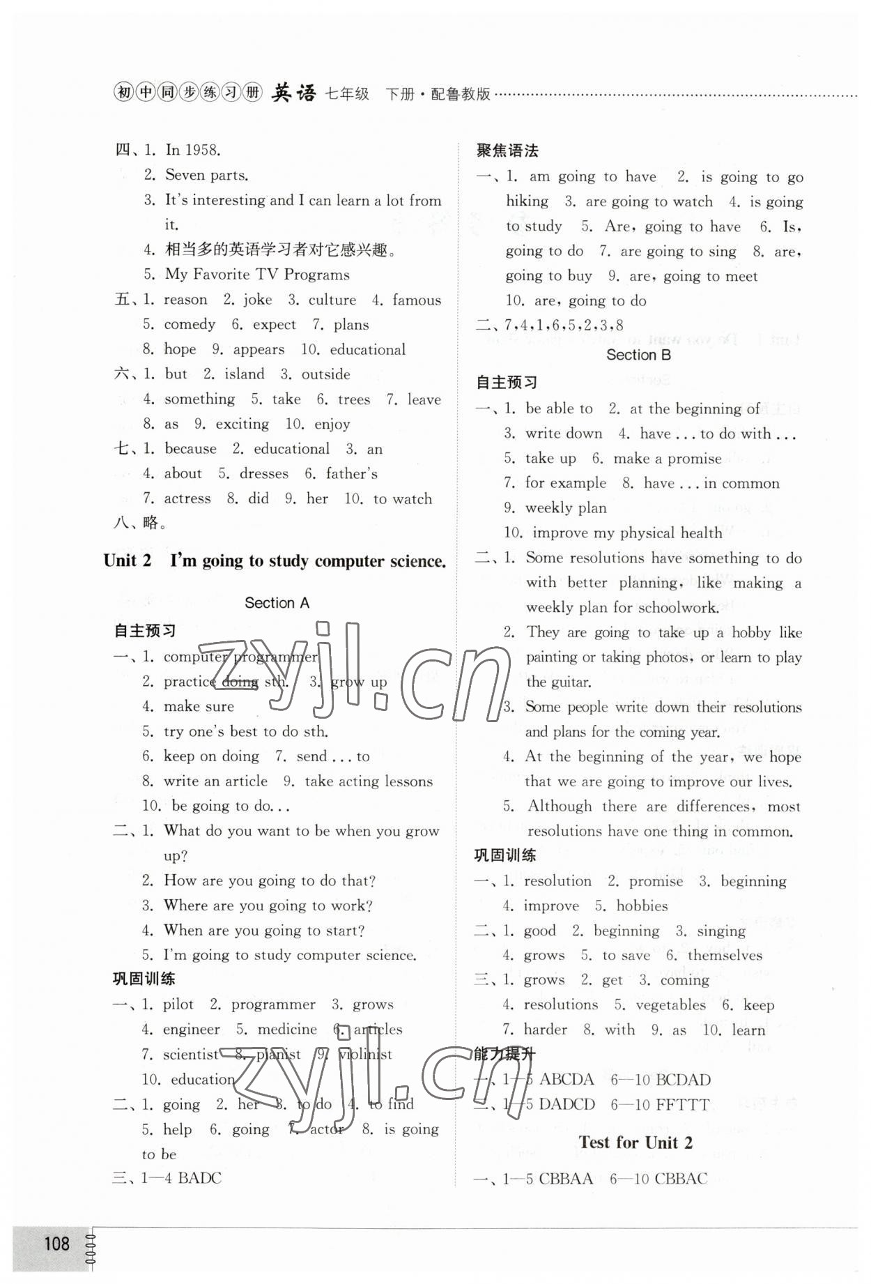 2023年同步練習冊七年級英語下冊魯教版54制山東教育出版社 第2頁