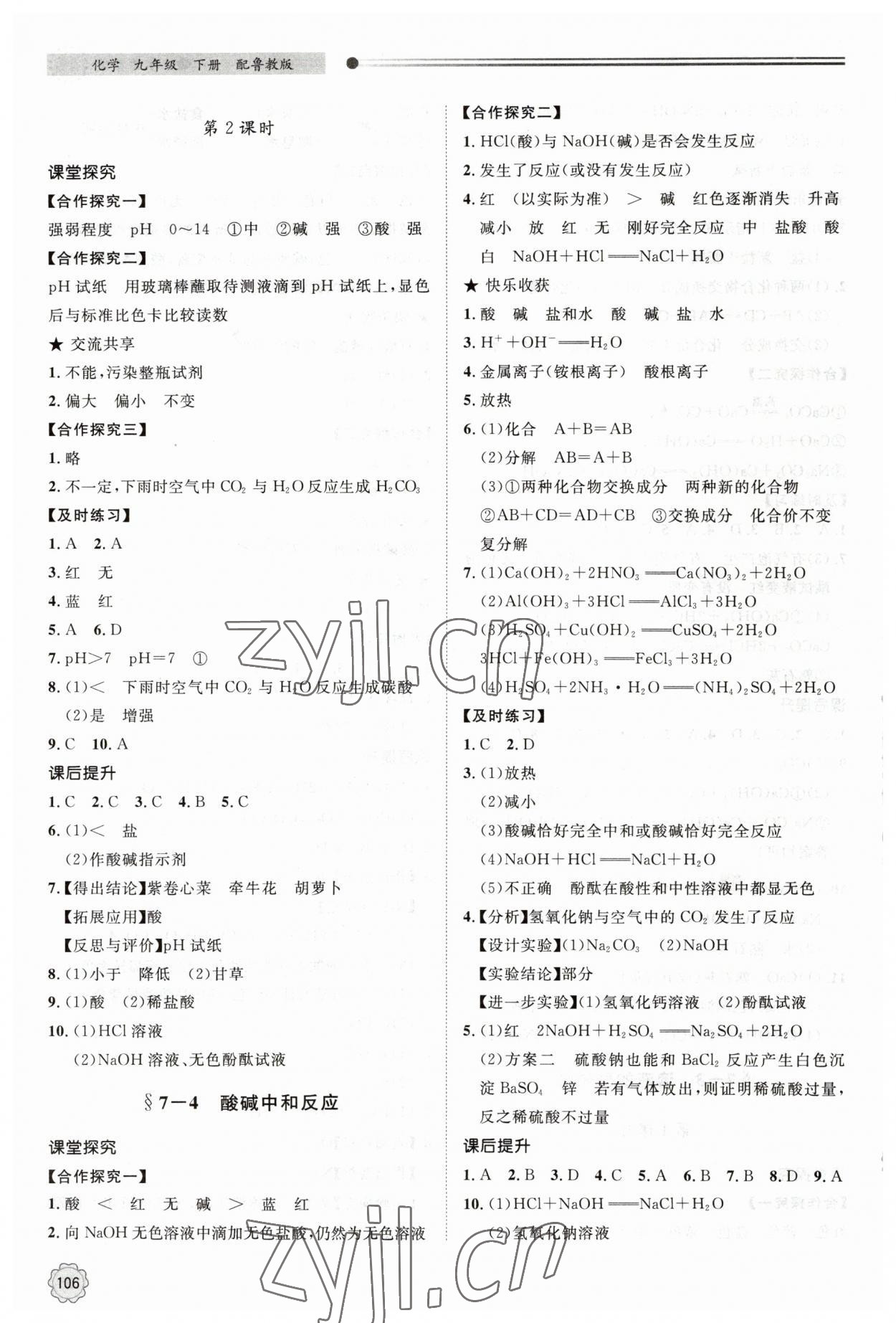 2023年初中同步練習冊九年級化學下冊魯教版明天出版社 第4頁