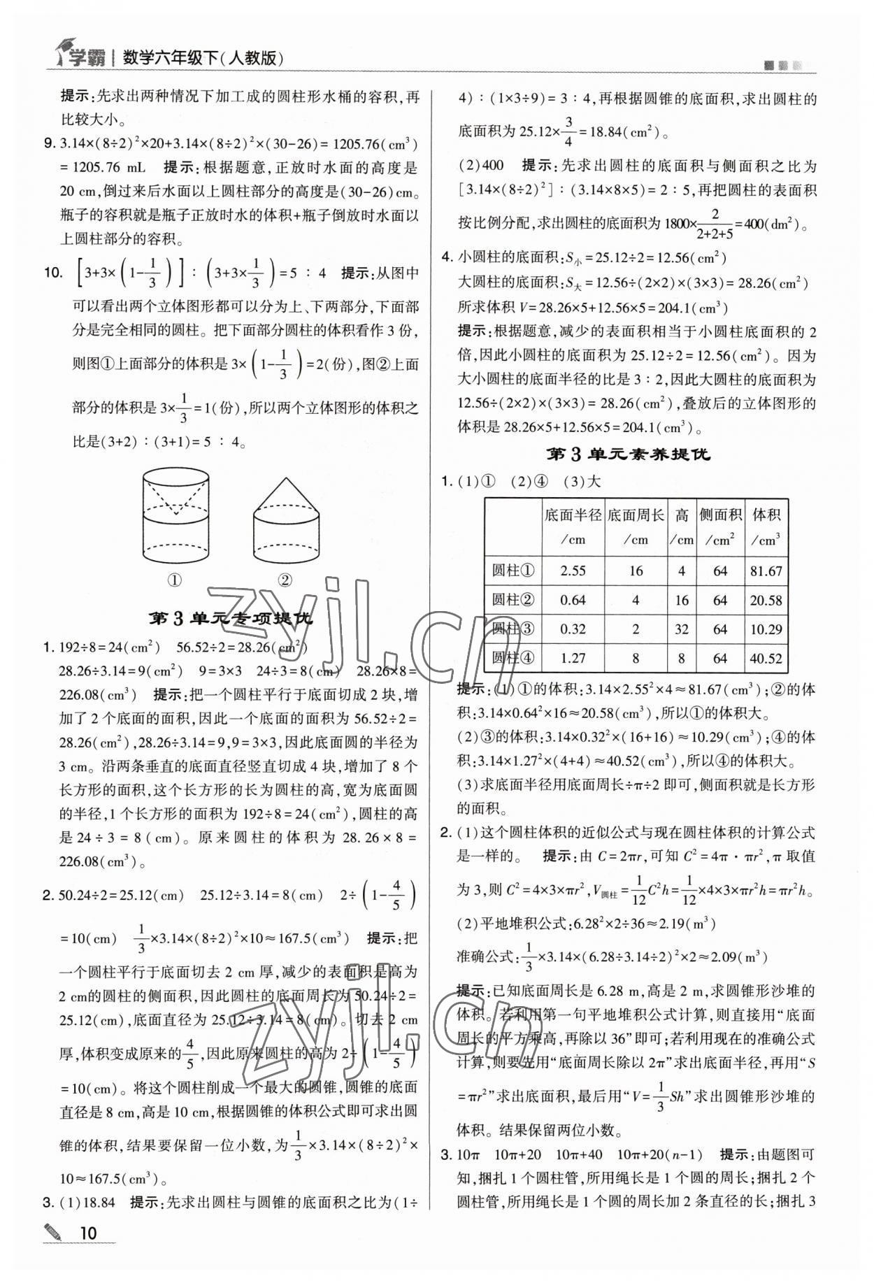 2023年乔木图书学霸六年级数学下册人教版 参考答案第10页