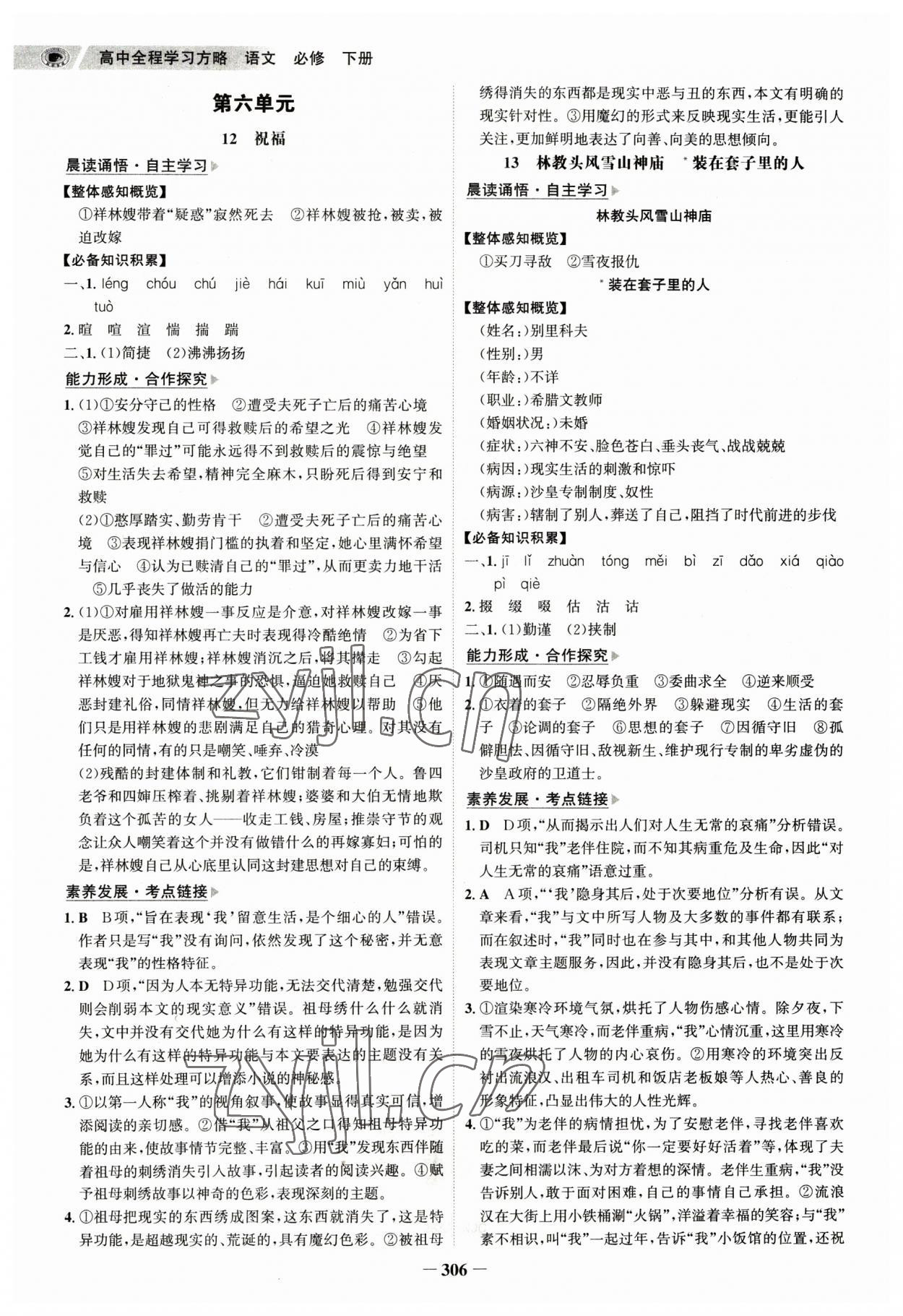 2023年世紀(jì)金榜高中全程學(xué)習(xí)方略高中語(yǔ)文必修下冊(cè) 參考答案第13頁(yè)