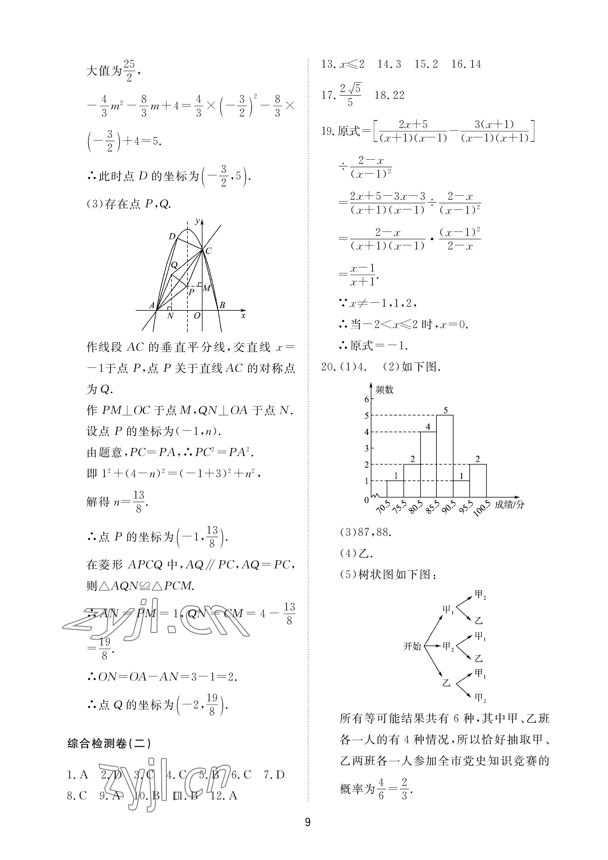 2023年同步練習(xí)冊(cè)配套檢測(cè)卷九年級(jí)數(shù)學(xué)下冊(cè)魯教版煙臺(tái)專版54制 參考答案第9頁(yè)