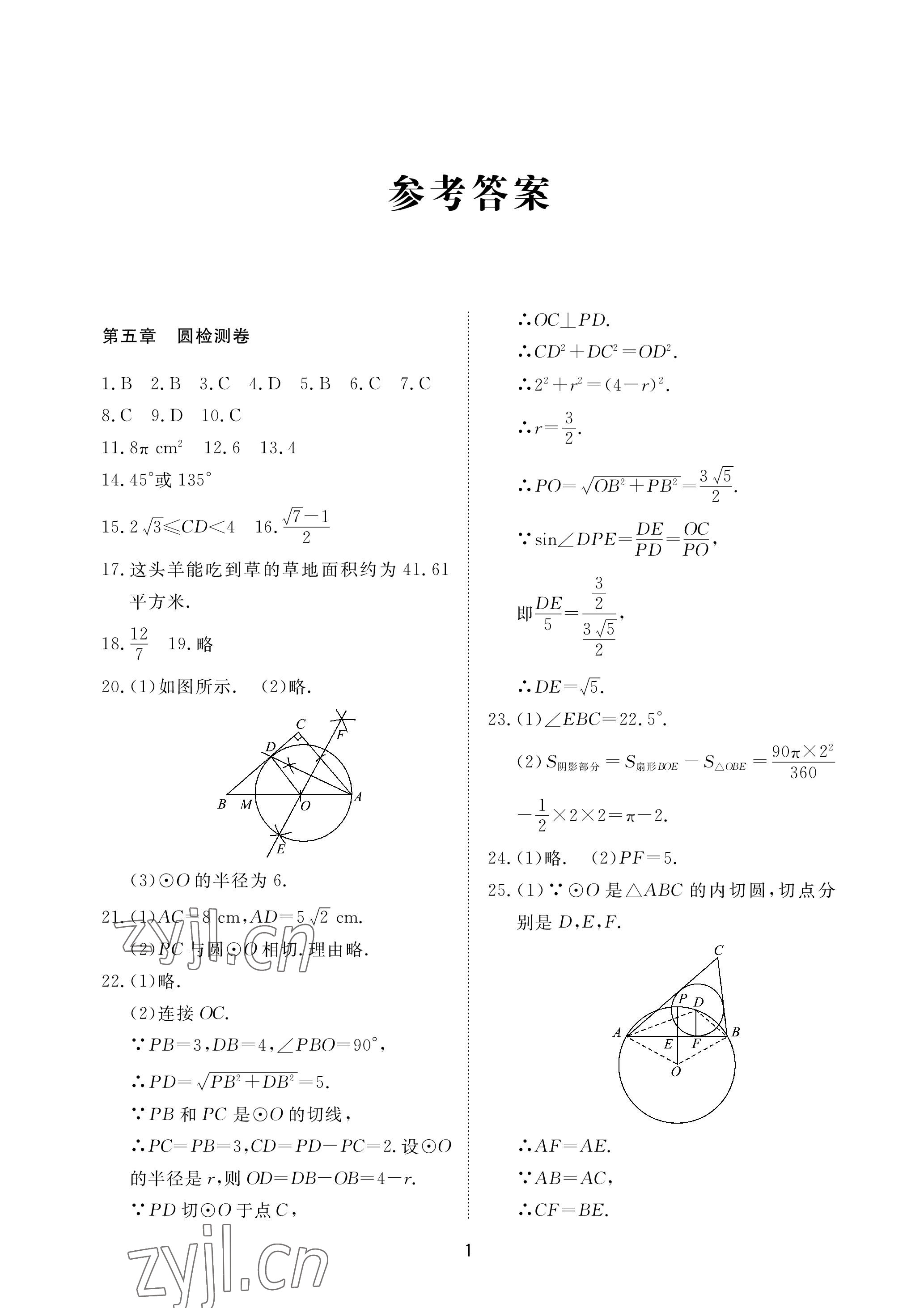 2023年同步練習(xí)冊配套檢測卷九年級數(shù)學(xué)下冊魯教版煙臺專版54制 參考答案第1頁