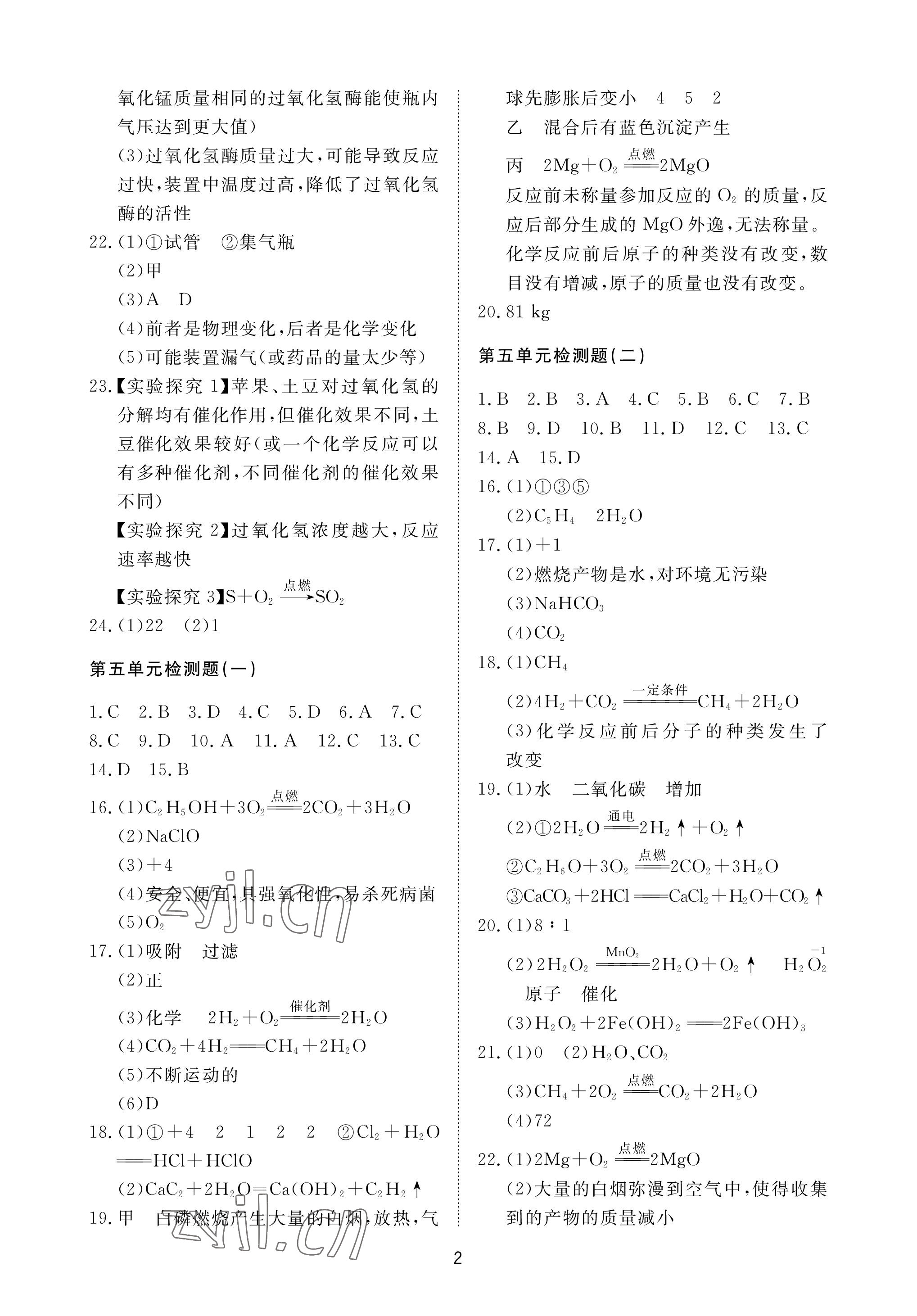 2023年同步練習(xí)冊(cè)配套檢測(cè)卷八年級(jí)化學(xué)下冊(cè)魯教版煙臺(tái)專版54制 參考答案第2頁