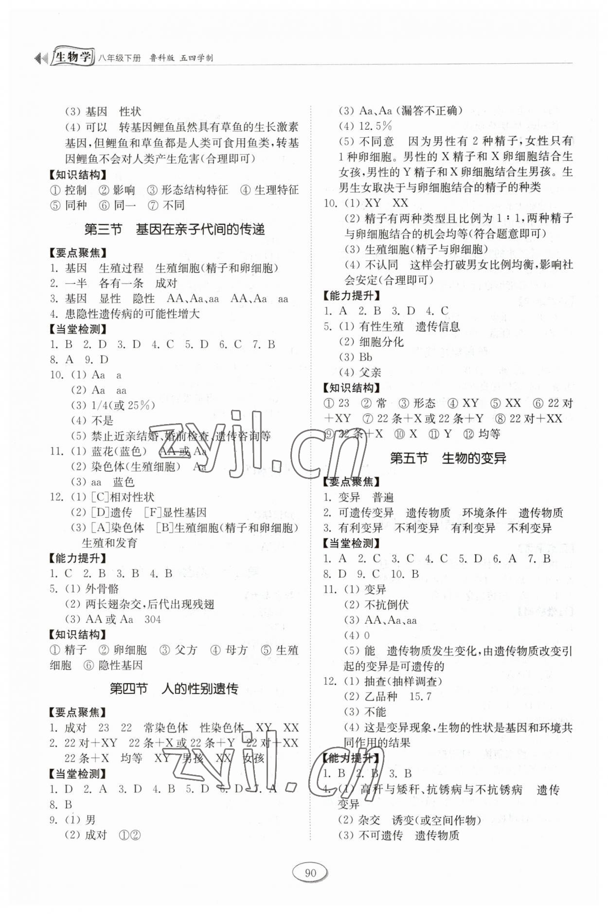 2023年初中同步練習(xí)冊(cè)山東八年級(jí)生物下冊(cè)魯科版五四制科學(xué)技術(shù)出版社 參考答案第3頁(yè)