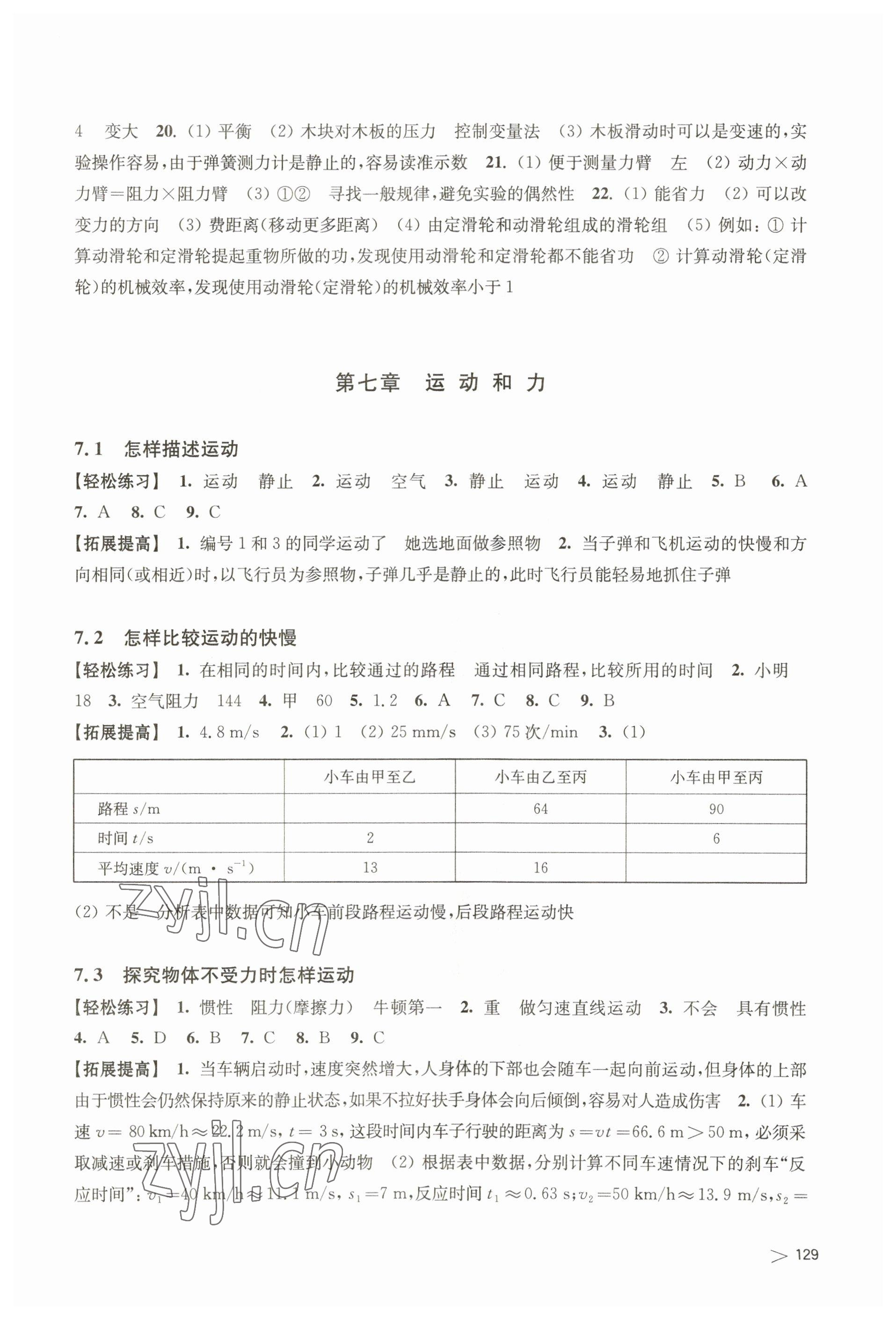 2023年同步练习上海科学技术出版社八年级物理下册沪粤版江西专版 参考答案第3页