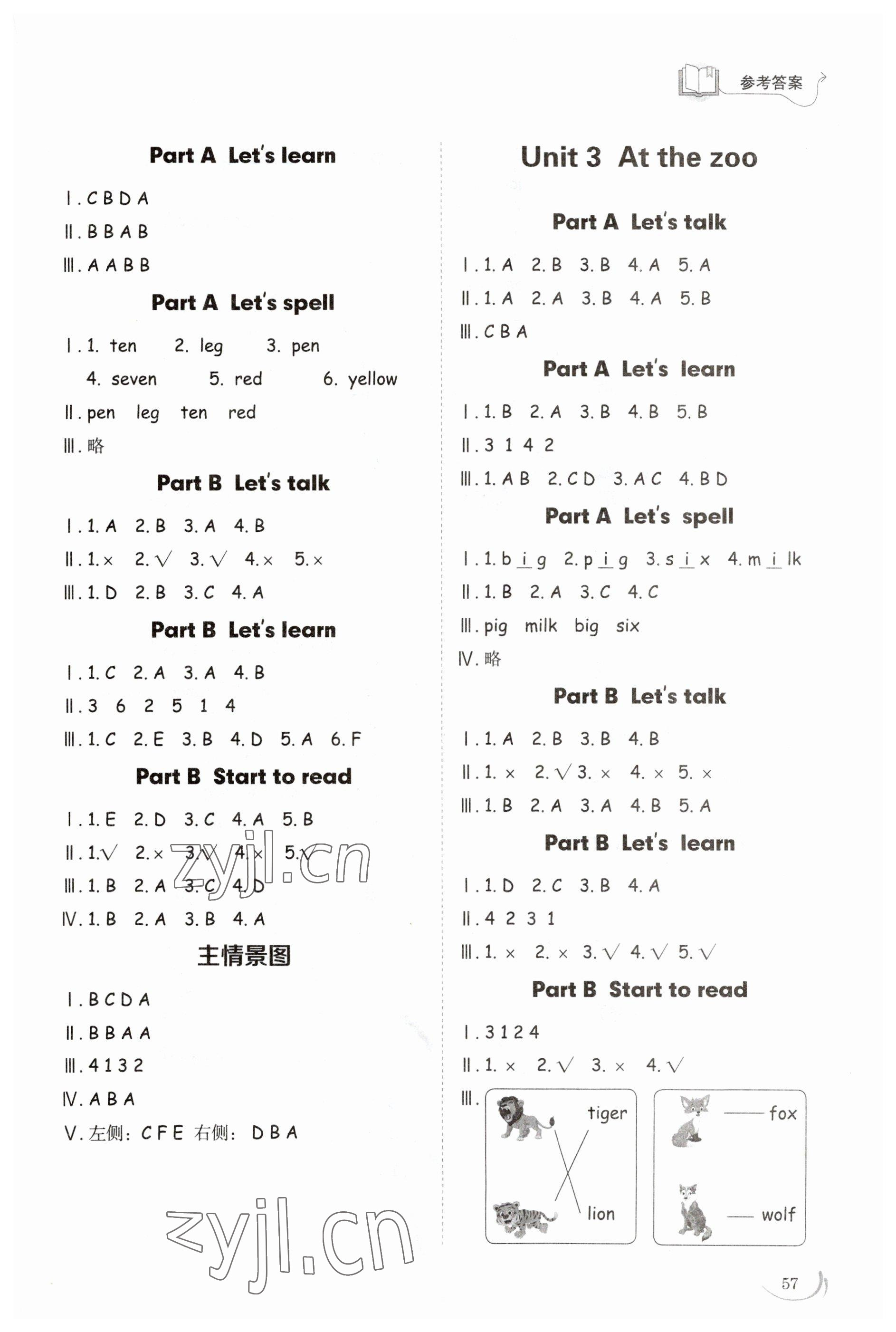2023年小學同步練習冊三年級英語下冊人教版山東科學技術出版社 參考答案第2頁