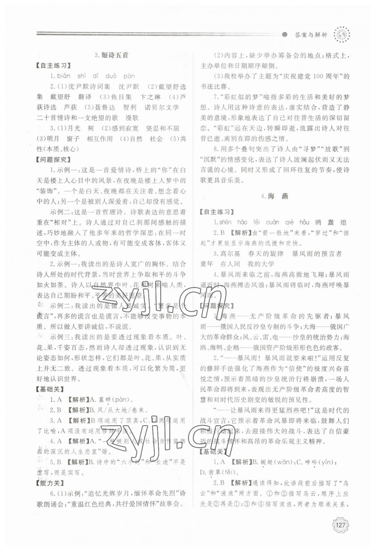 2023年同步練習(xí)冊九年級語文下冊人教版北京師范大學(xué)出版社 第3頁