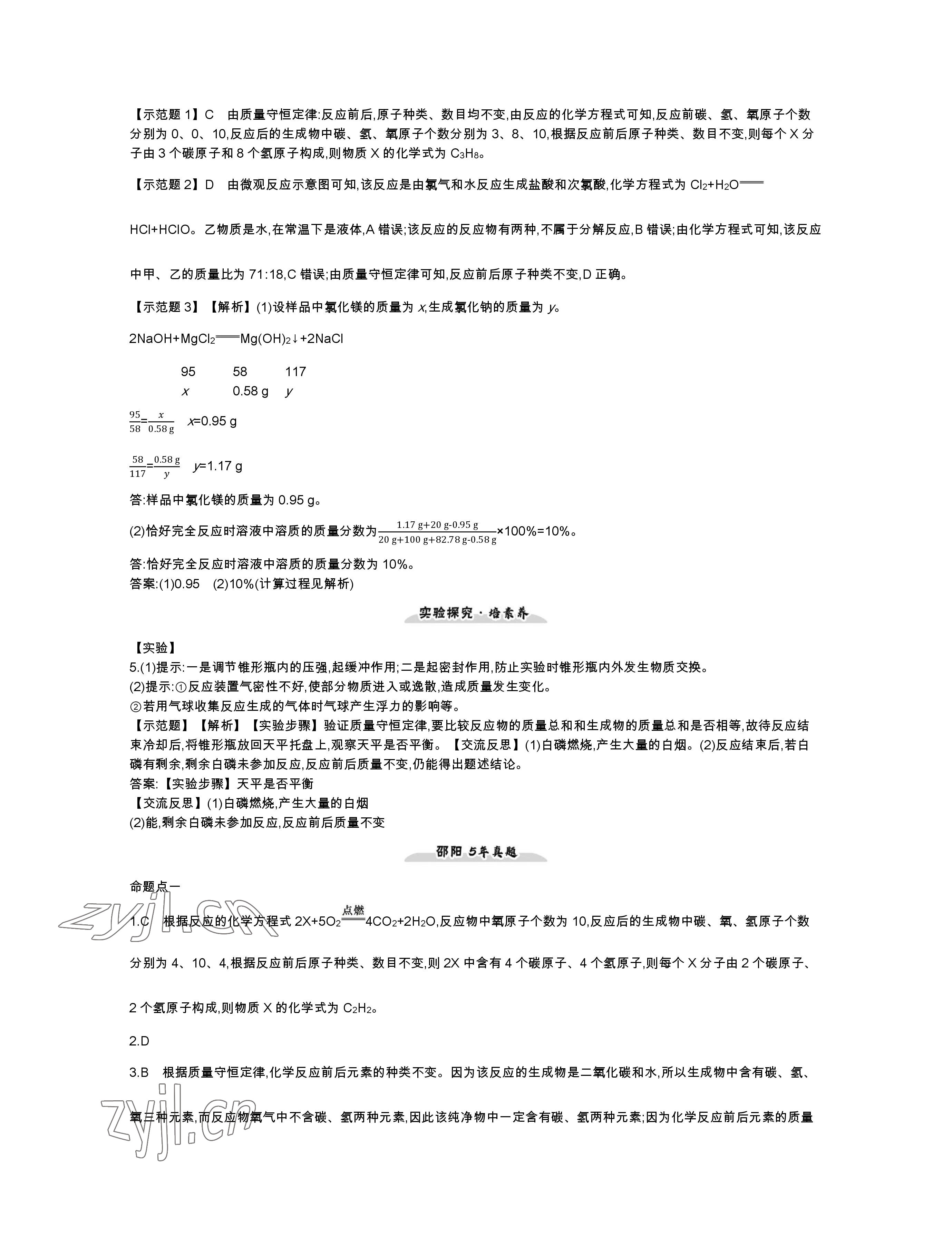 2023年世紀(jì)金榜金榜中考化學(xué)邵陽專版 參考答案第20頁