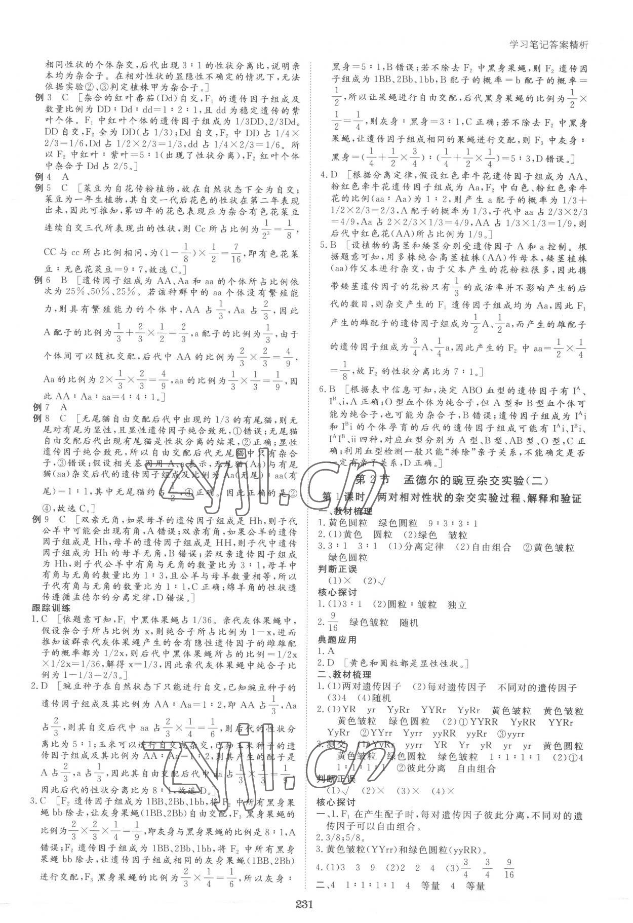 2023年步步高學(xué)習(xí)筆記高中生物必修2人教版 參考答案第2頁