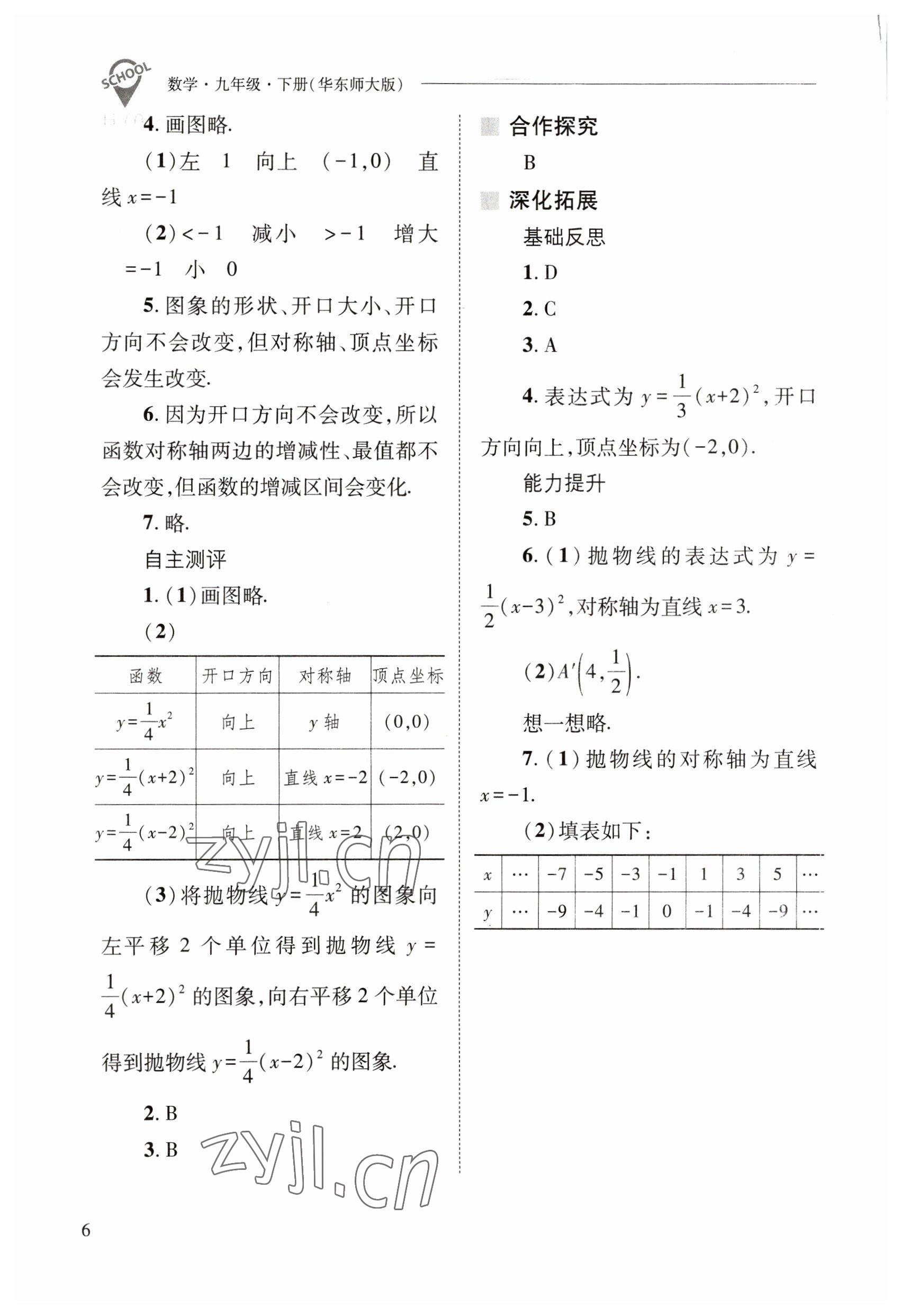 2023年新课程问题解决导学方案九年级数学下册华师大版 参考答案第6页