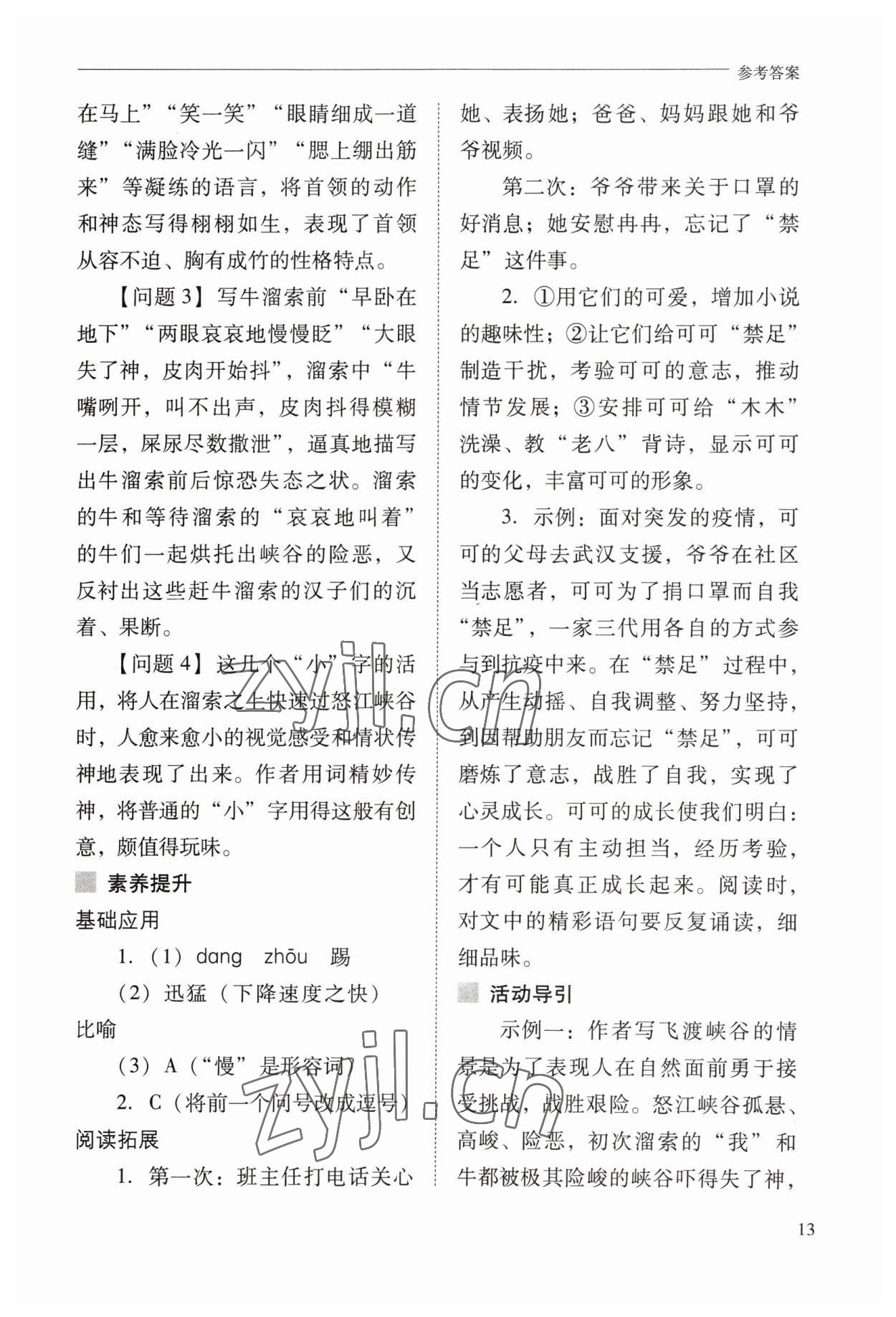 2023年新课程问题解决导学方案九年级语文下册人教版 参考答案第13页