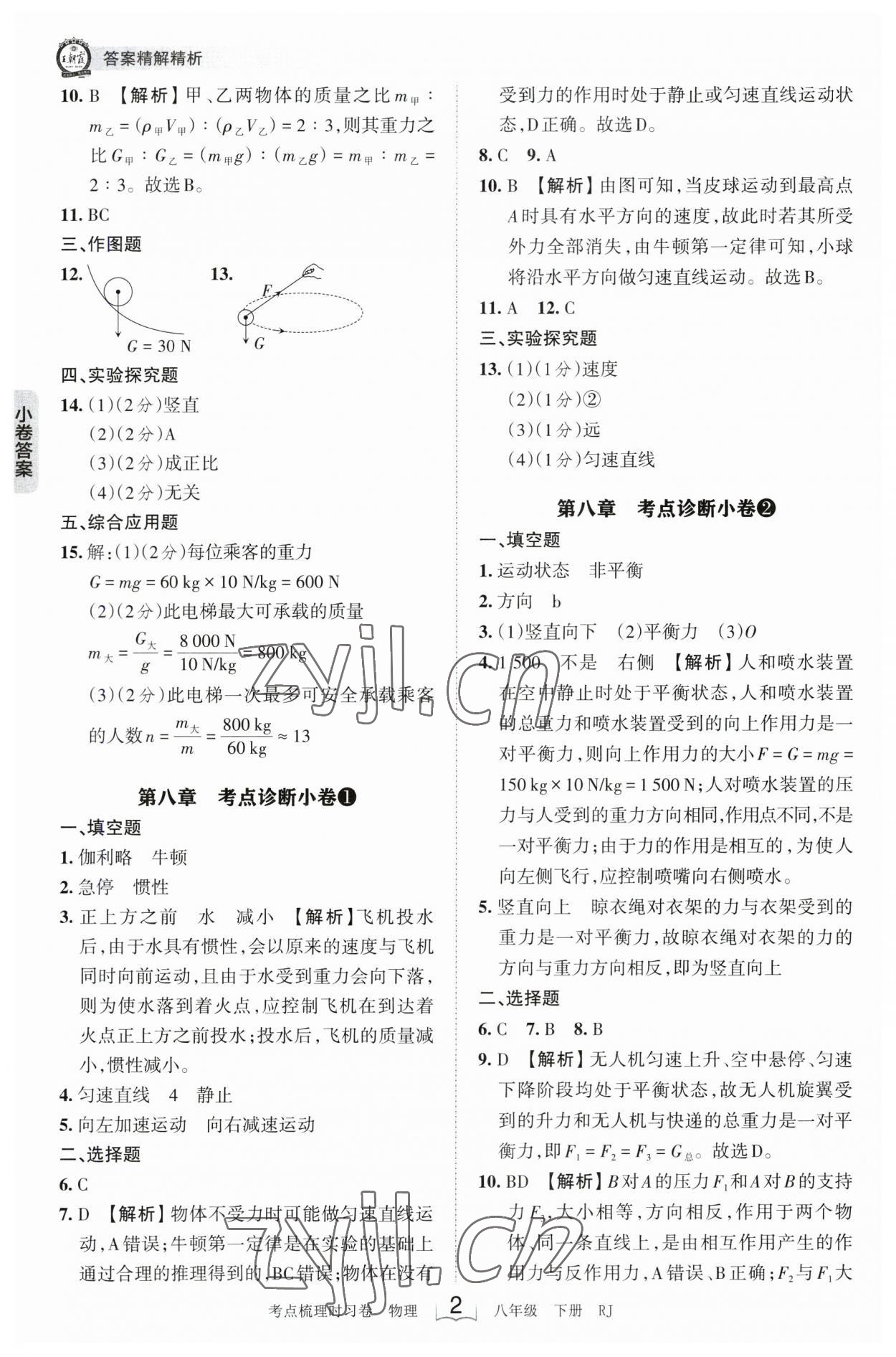 2023年王朝霞考點梳理時習(xí)卷八年級物理下冊人教版 參考答案第2頁