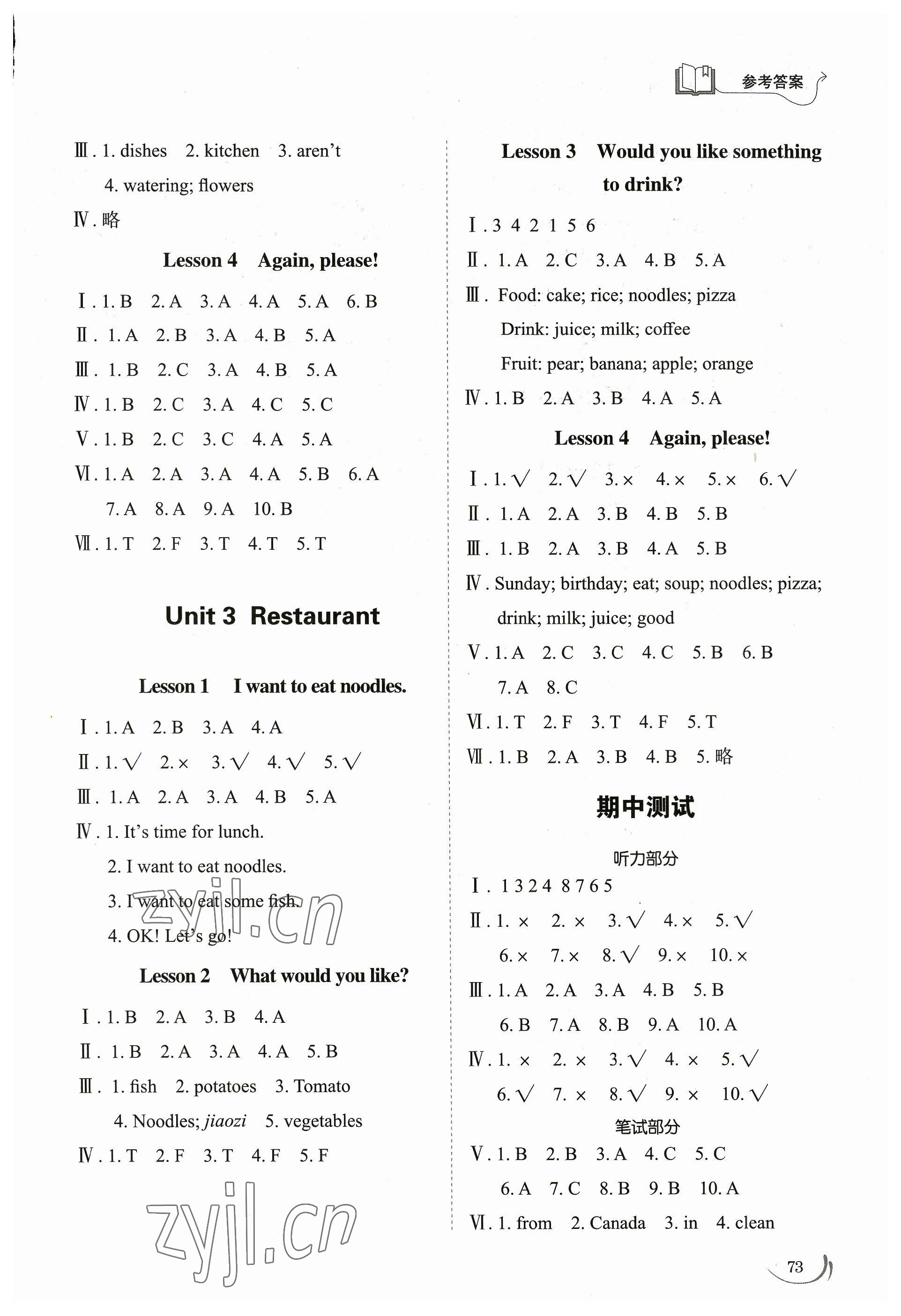 2023年小學(xué)同步練習(xí)冊四年級(jí)英語下冊魯科版54制山東科學(xué)技術(shù)出版社 參考答案第2頁