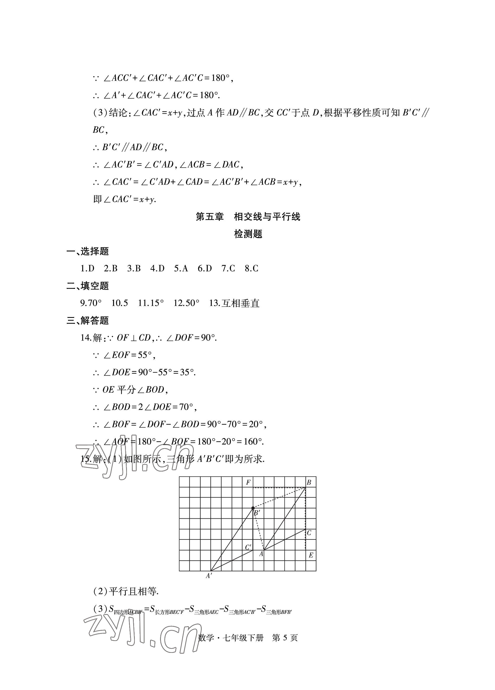 2023年初中同步練習(xí)冊(cè)自主測(cè)試卷七年級(jí)數(shù)學(xué)下冊(cè)人教版 參考答案第5頁(yè)