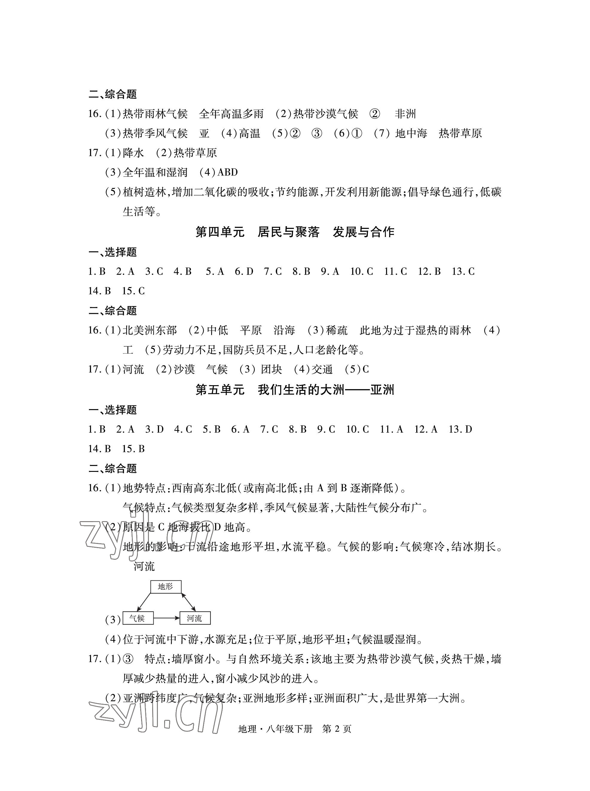 2023年初中同步練習(xí)冊(cè)自主測(cè)試卷八年級(jí)地理下冊(cè)人教版 參考答案第2頁(yè)